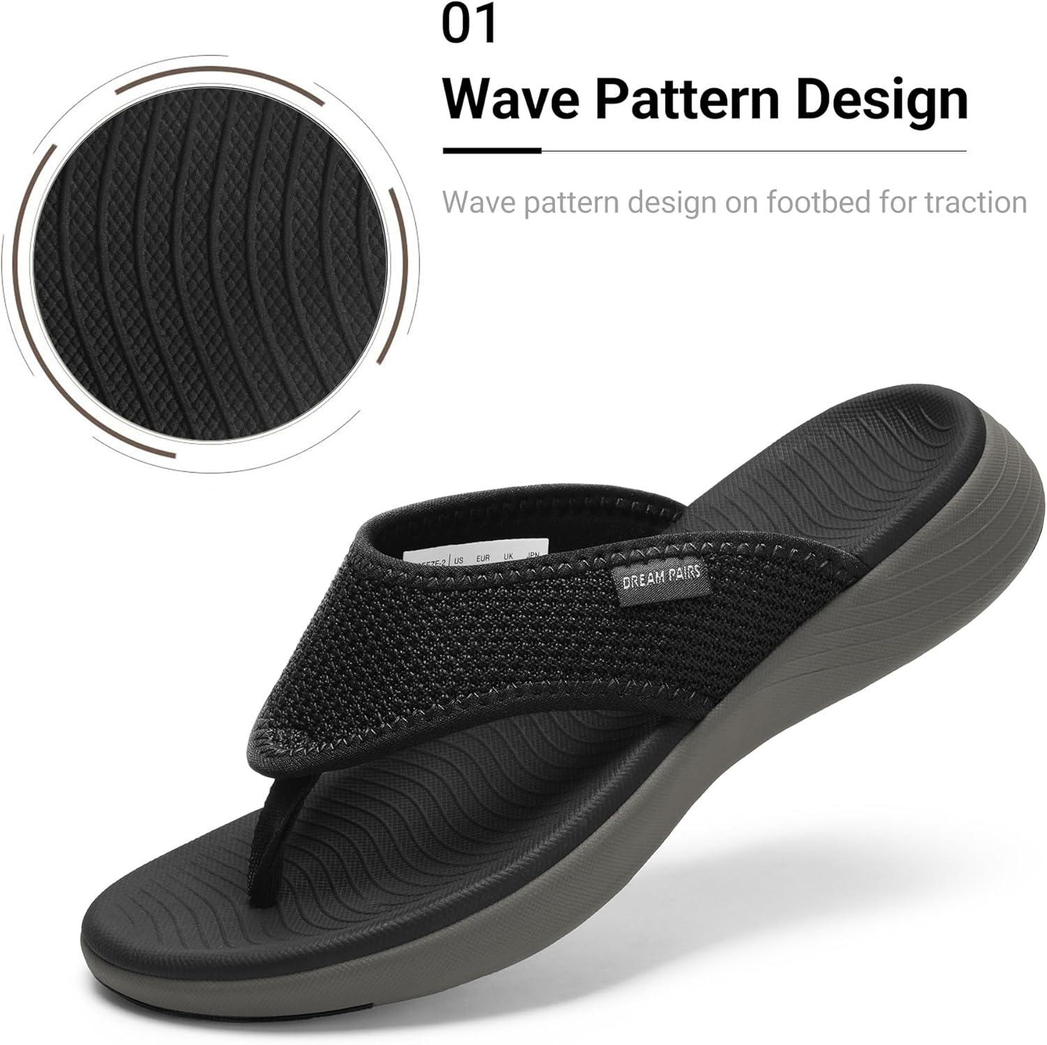 imageDREAM PAIRS Womens Arch Support Soft Cushion Flip Flops Thong SandalsBlackGrey