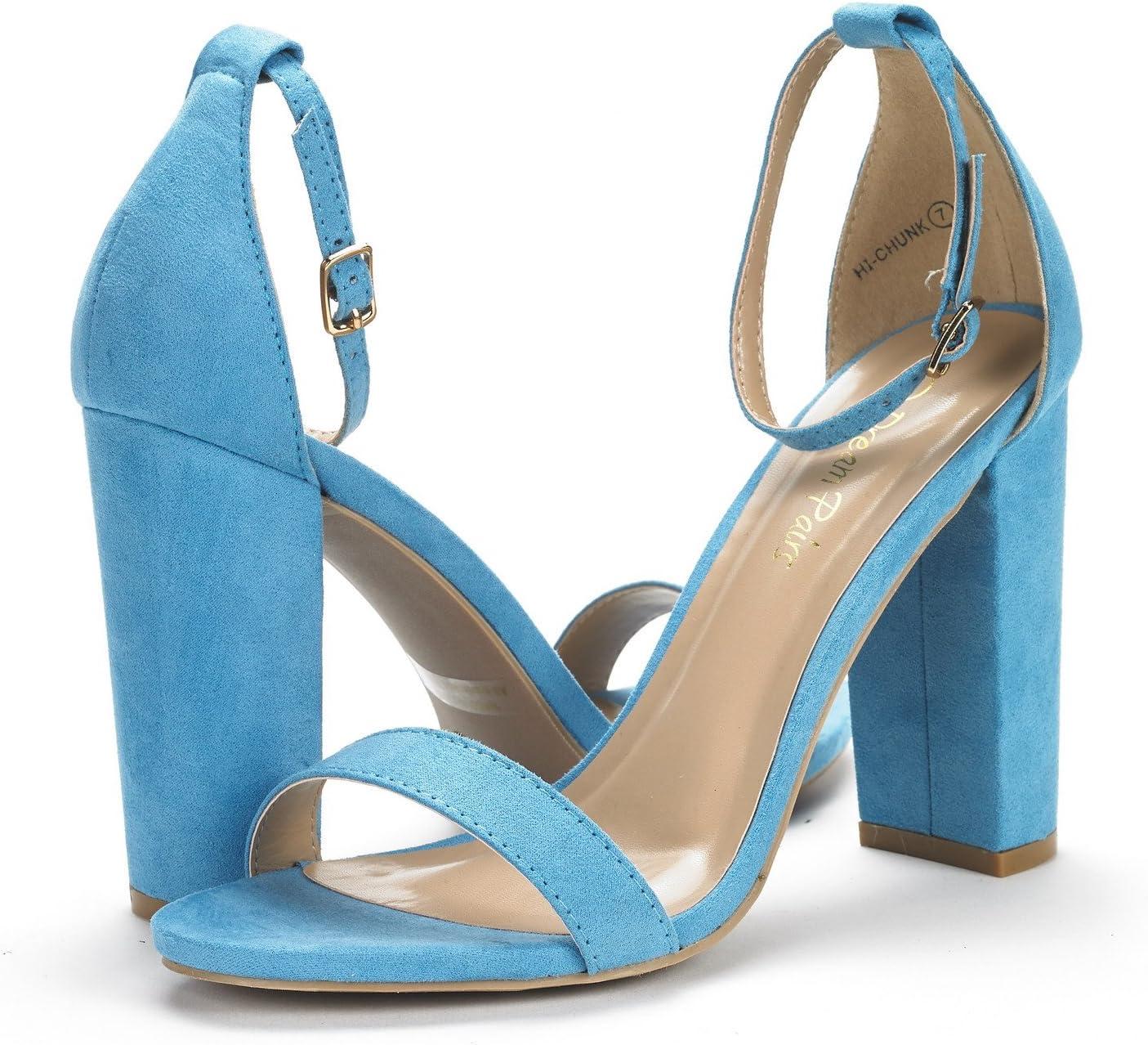 imageDREAM PAIRS Womens HiChunk High Heel Pump SandalsBlueSuede