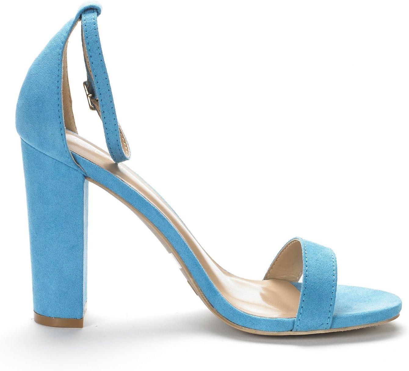 imageDREAM PAIRS Womens HiChunk High Heel Pump SandalsBlueSuede