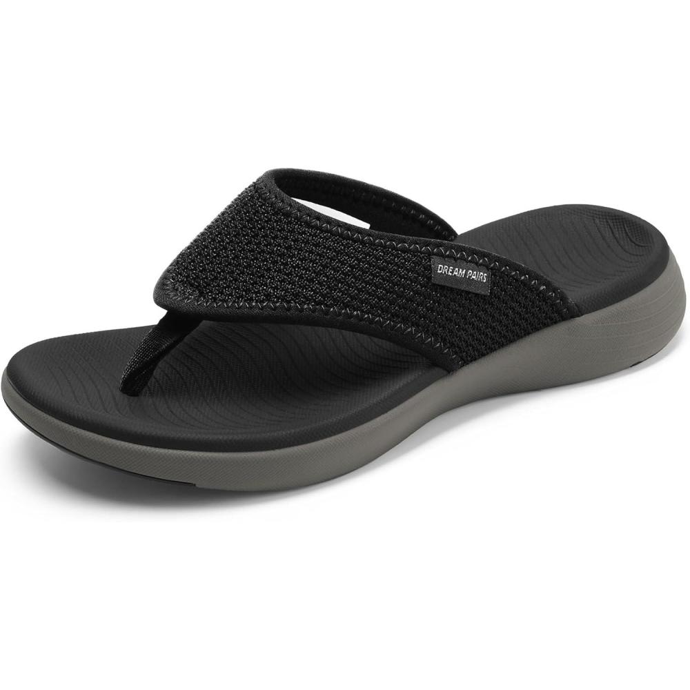 imageDREAM PAIRS Womens Arch Support Soft Cushion Flip Flops Thong SandalsBlackGrey