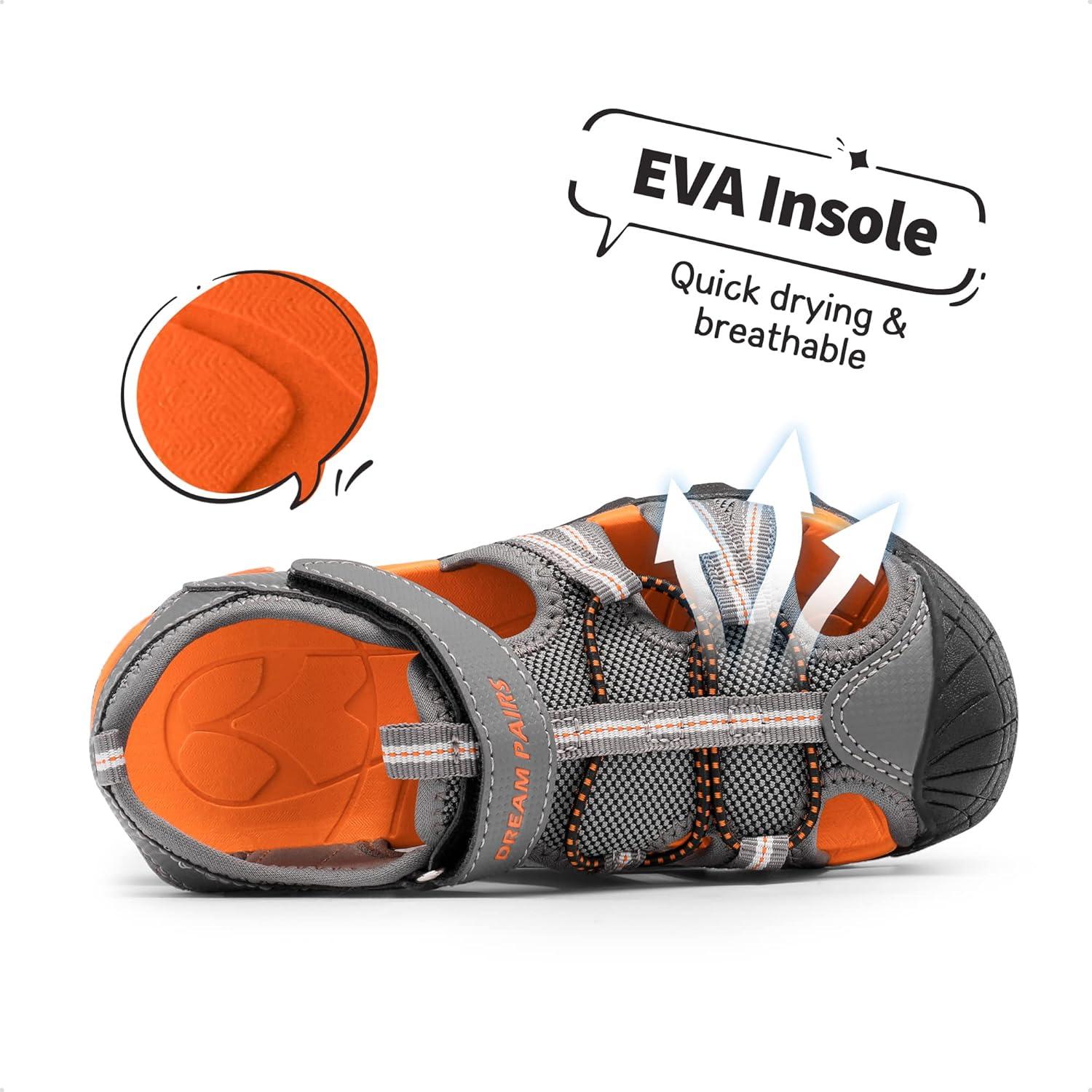 imageDREAM PAIRS Boys Girls Outdoor Summer Sport Athletic Sandals for ToddlerLittleBig KidDarkGreyOrange