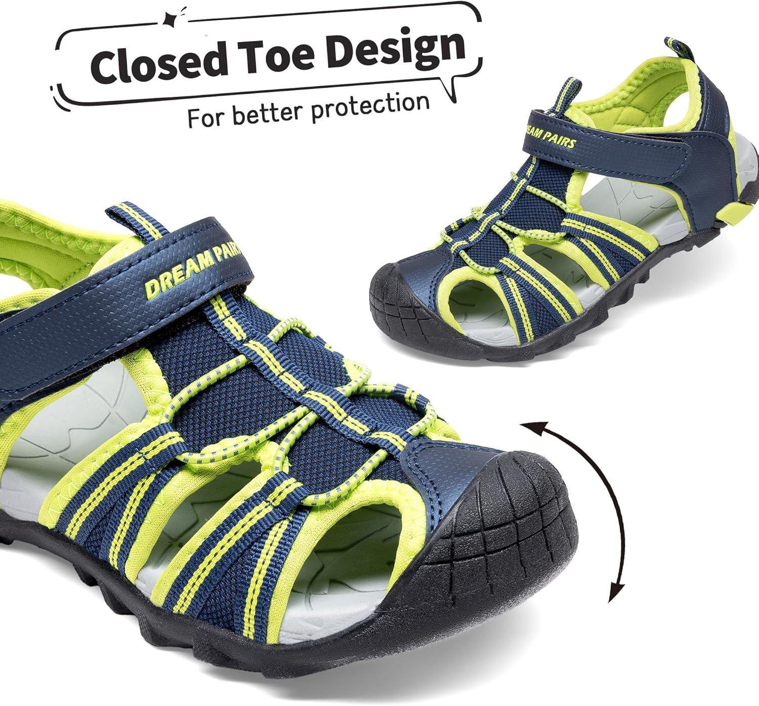 imageDREAM PAIRS Boys Girls Outdoor Summer Sport Athletic Sandals for ToddlerLittleBig KidNavyNeon Green