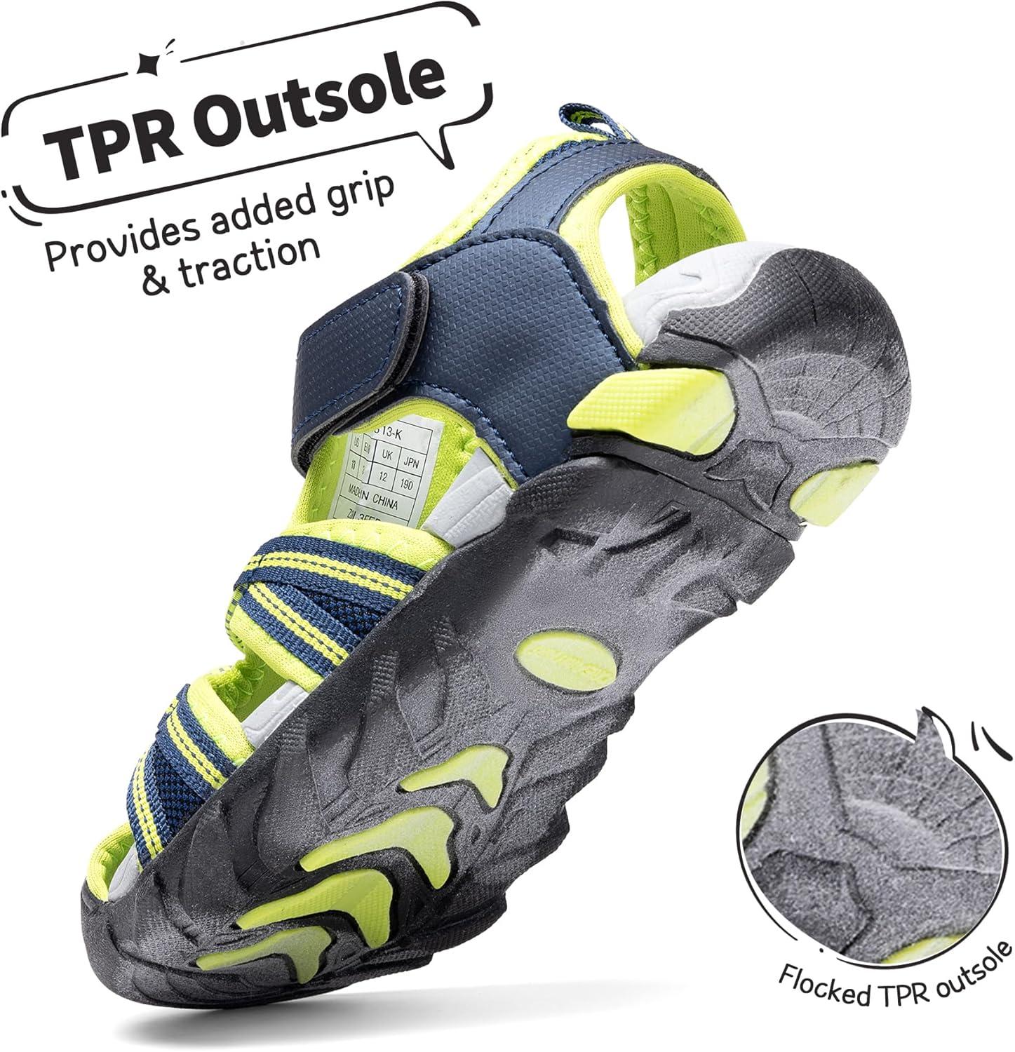 imageDREAM PAIRS Boys Girls Outdoor Summer Sport Athletic Sandals for ToddlerLittleBig KidNavyNeon Green