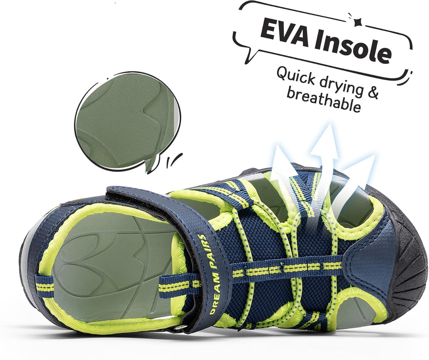 imageDREAM PAIRS Boys Girls Outdoor Summer Sport Athletic Sandals for ToddlerLittleBig KidNavyNeon Green