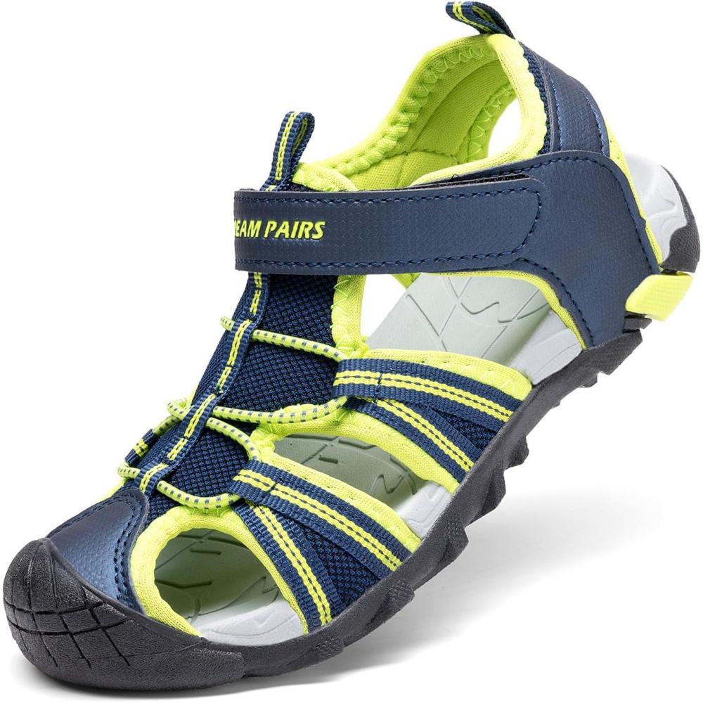 imageDREAM PAIRS Boys Girls Outdoor Summer Sport Athletic Sandals for ToddlerLittleBig KidNavyNeon Green