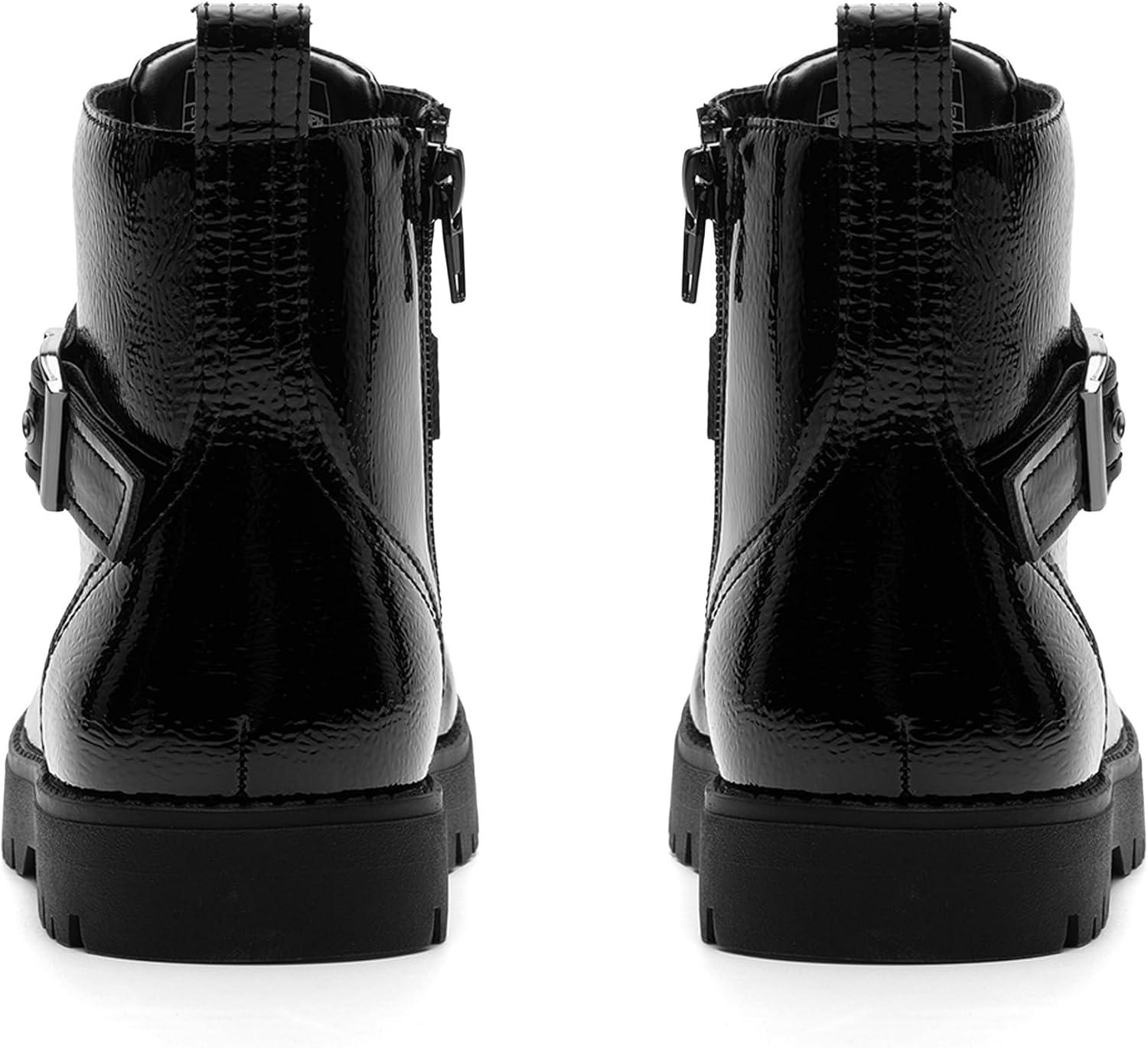 imageDREAM PAIRS Boys Girls Ankle Boots Laceup with Buckle Strap Combat boot for ToddlerLittle KidBig KidsAll Black