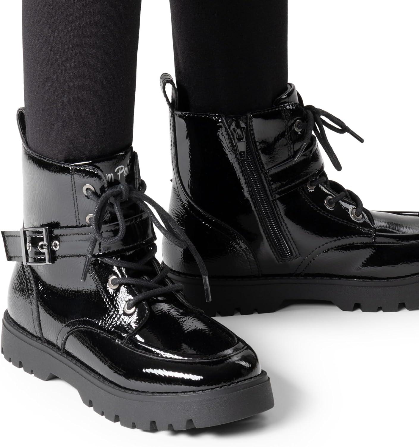 imageDREAM PAIRS Boys Girls Ankle Boots Laceup with Buckle Strap Combat boot for ToddlerLittle KidBig KidsAll Black