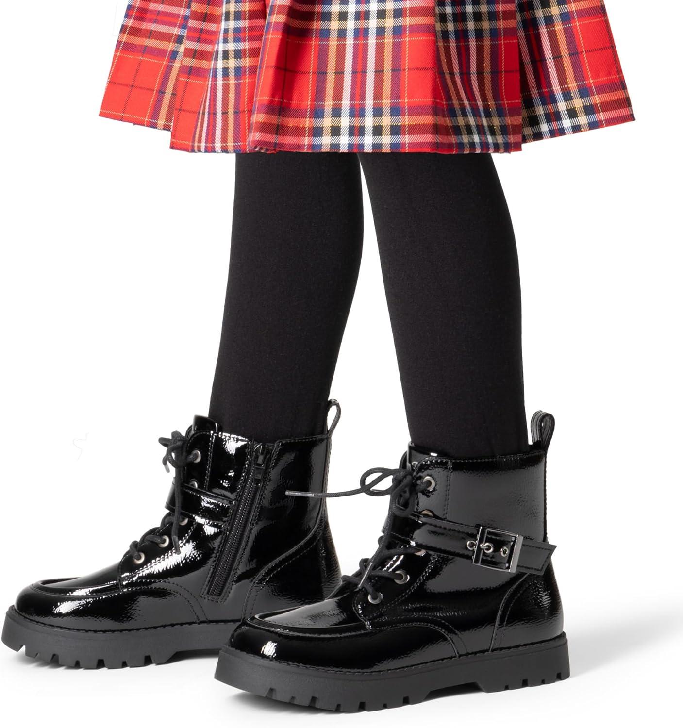 imageDREAM PAIRS Boys Girls Ankle Boots Laceup with Buckle Strap Combat boot for ToddlerLittle KidBig KidsAll Black