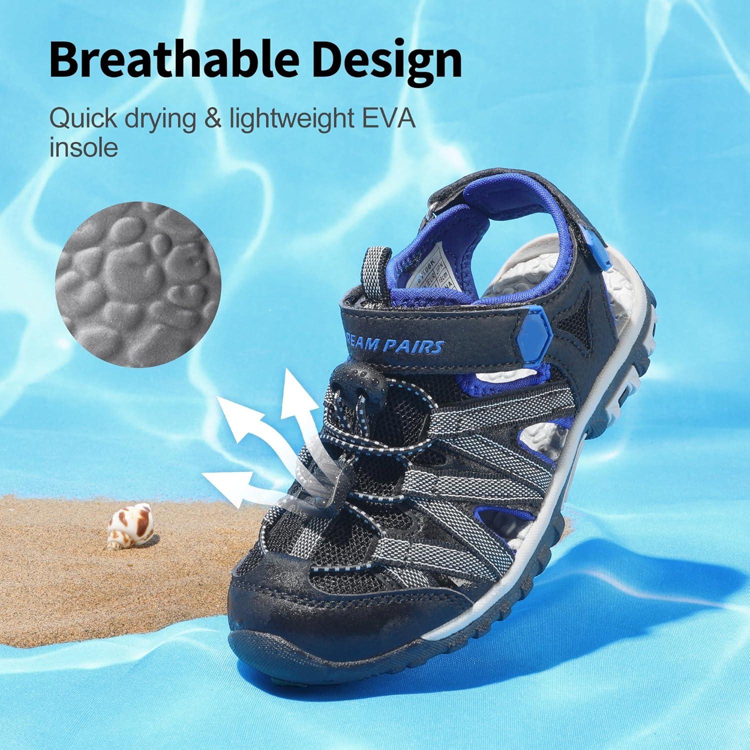 imageDREAM PAIRS Boys Girls ClosedToe Outdoor Summer Sport Sandals for ToddlerLittleBig KidBlackGreyBlue