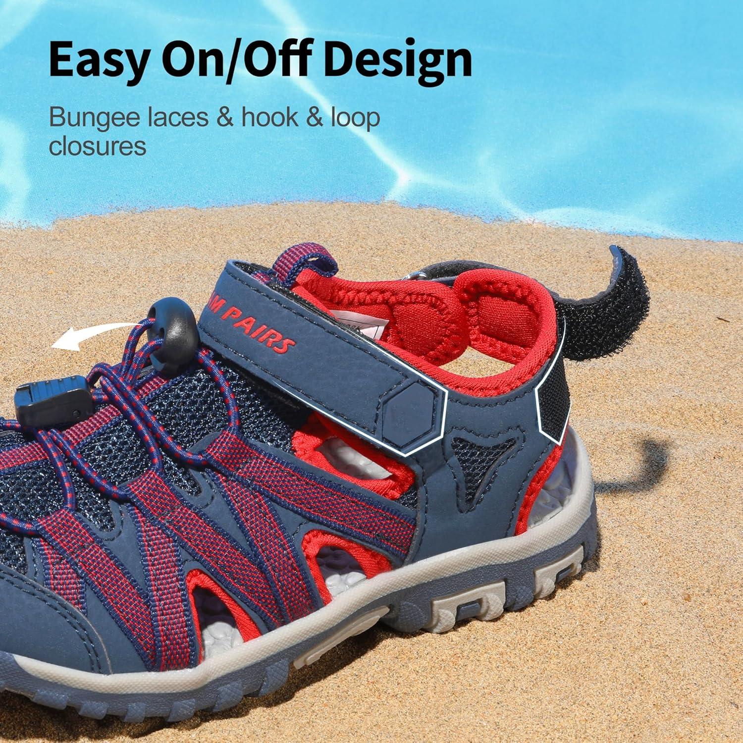 imageDREAM PAIRS Boys Girls ClosedToe Outdoor Summer Sport Sandals for ToddlerLittleBig KidBlueGreyRed