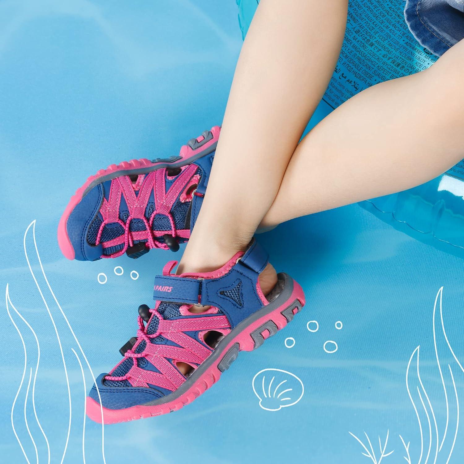 imageDREAM PAIRS Boys Girls ClosedToe Outdoor Summer Sport Sandals for ToddlerLittleBig KidDark BlueHot Pink