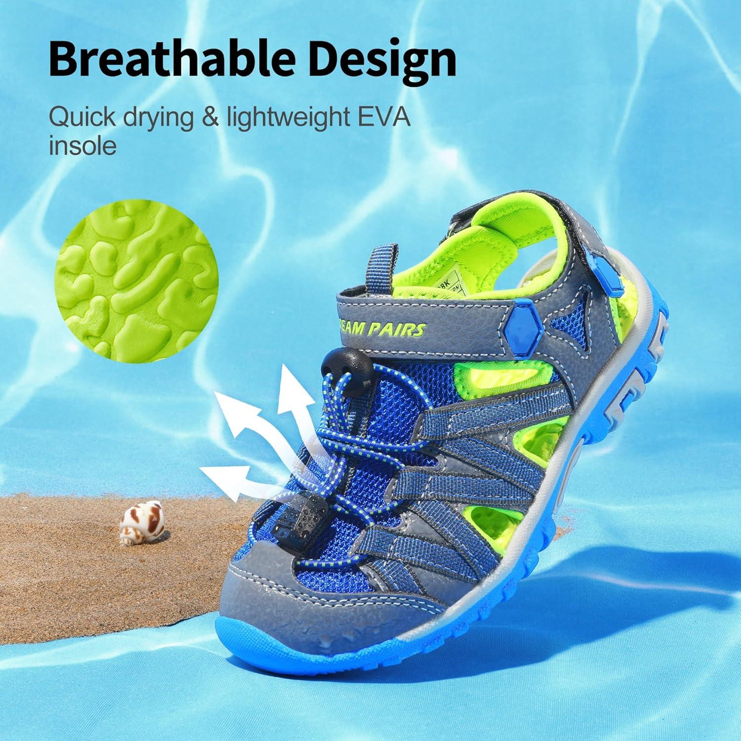 imageDREAM PAIRS Boys Girls ClosedToe Outdoor Summer Sport Sandals for ToddlerLittleBig KidGreyGreenBlue