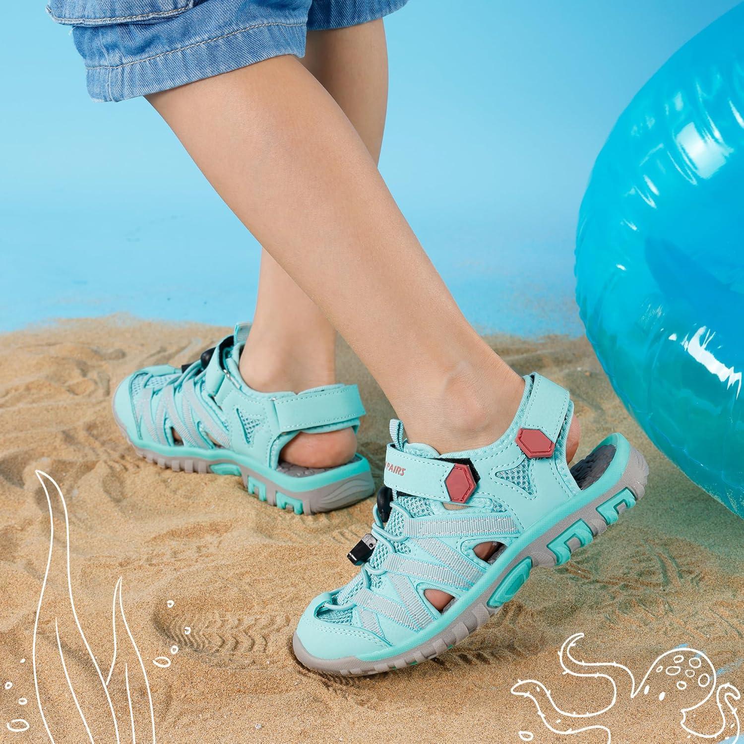 imageDREAM PAIRS Boys Girls ClosedToe Outdoor Summer Sport Sandals for ToddlerLittleBig KidLightGreenCoral