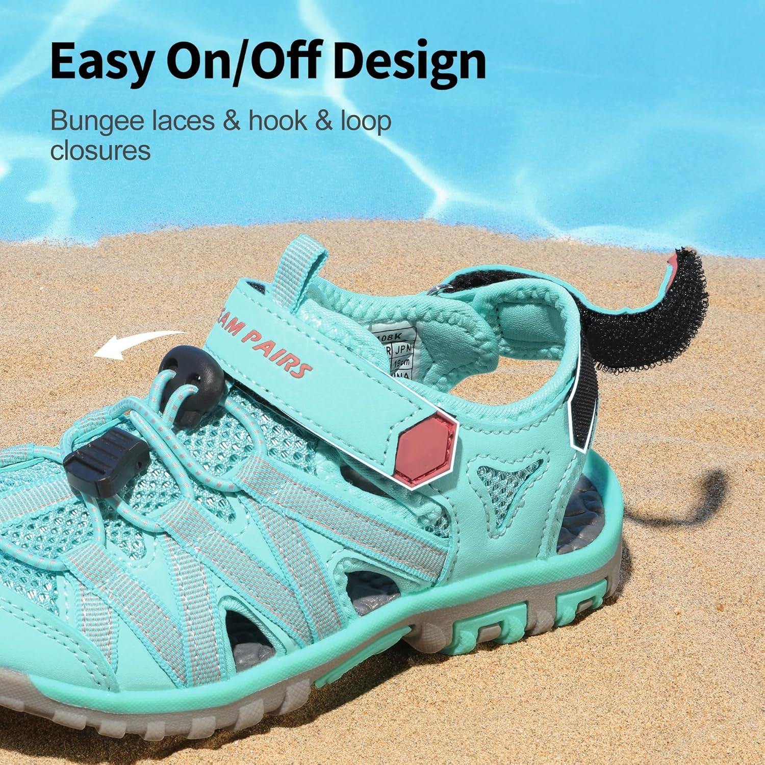 imageDREAM PAIRS Boys Girls ClosedToe Outdoor Summer Sport Sandals for ToddlerLittleBig KidLightGreenCoral