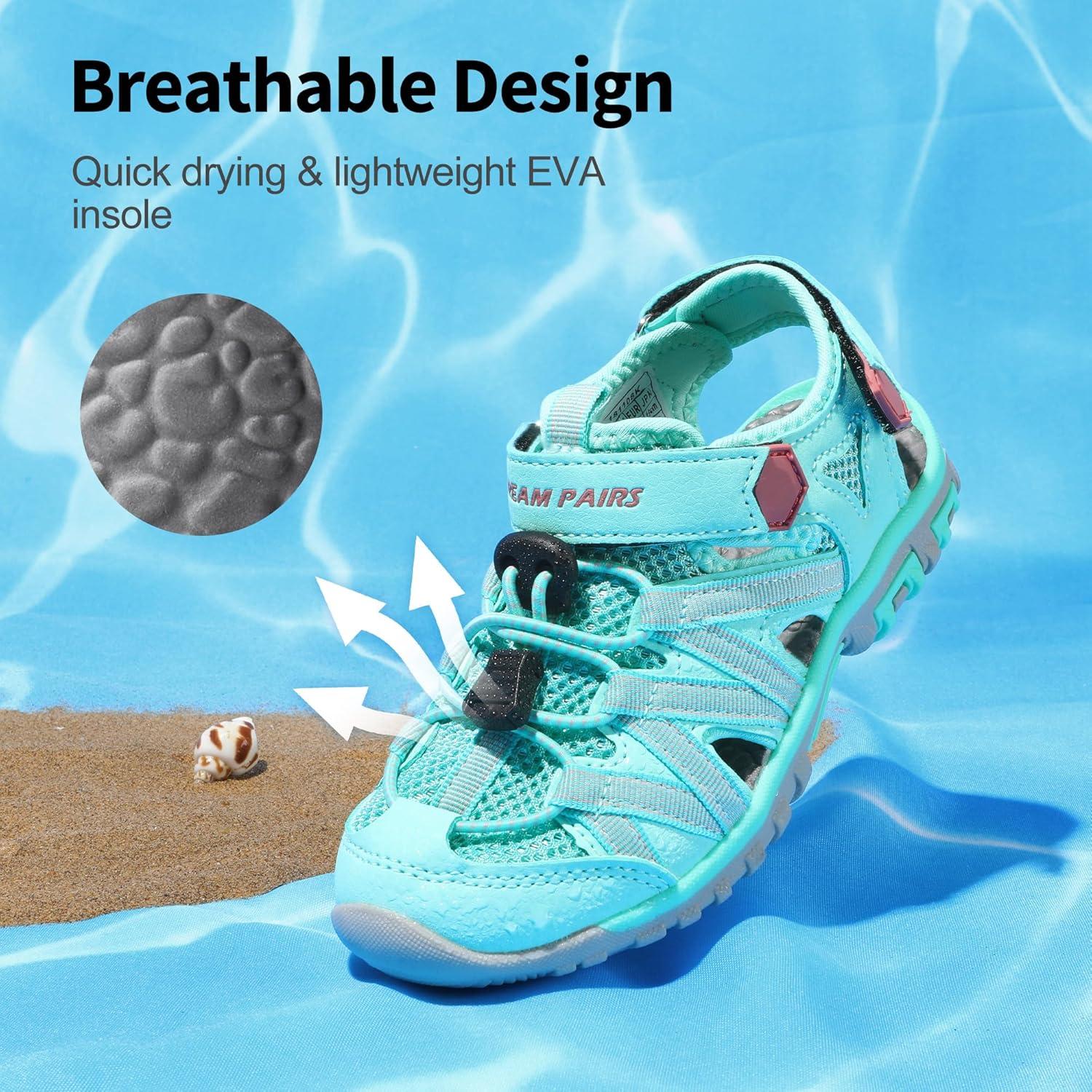 imageDREAM PAIRS Boys Girls ClosedToe Outdoor Summer Sport Sandals for ToddlerLittleBig KidLightGreenCoral