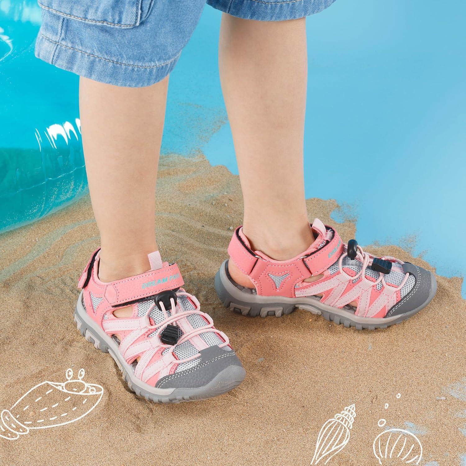 imageDREAM PAIRS Boys Girls ClosedToe Outdoor Summer Sport Sandals for ToddlerLittleBig KidPinkGreyGreen