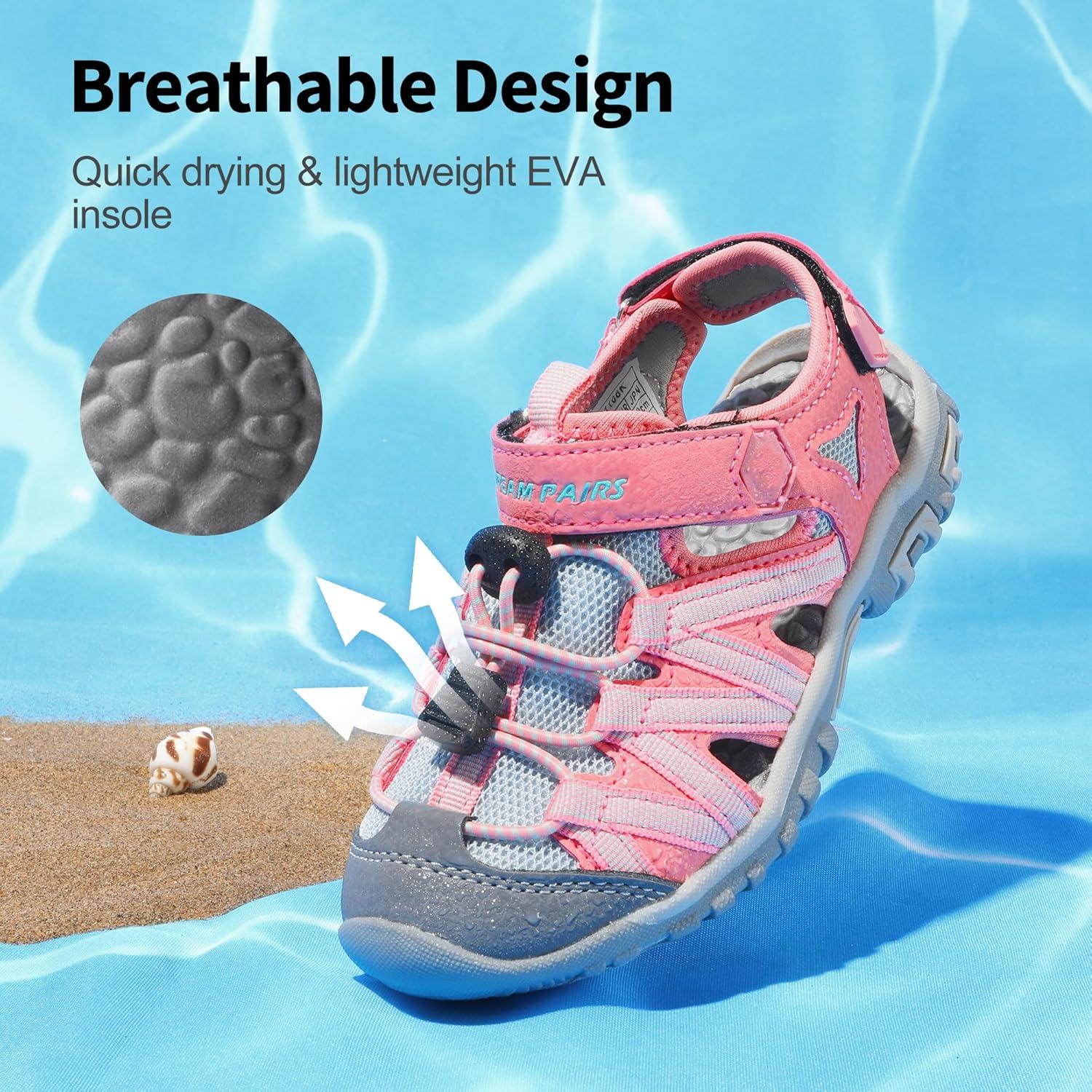 imageDREAM PAIRS Boys Girls ClosedToe Outdoor Summer Sport Sandals for ToddlerLittleBig KidPinkGreyGreen
