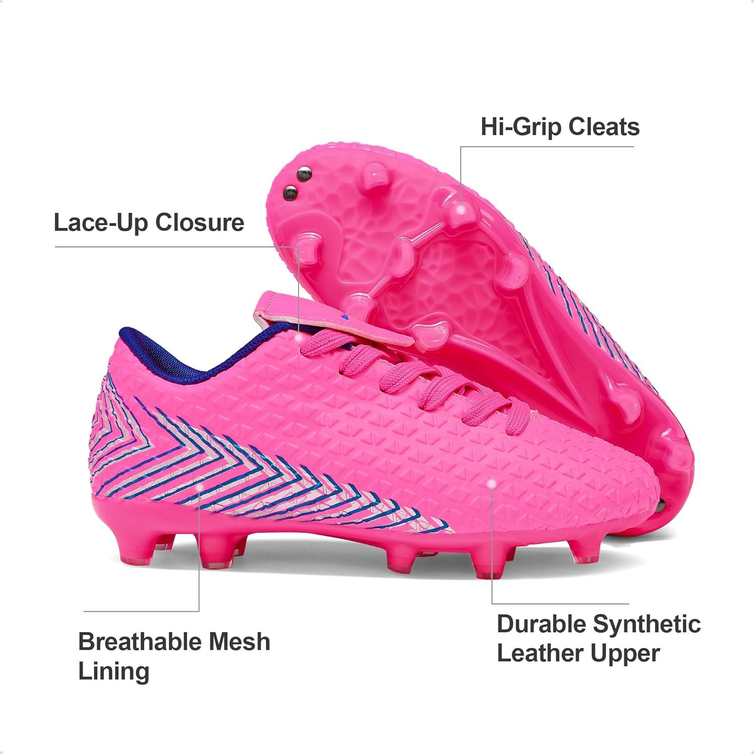 imageDREAM PAIRS Boys Girls Outdoor Soccer Cleats Firm Ground Football Shoes for LittleBig KidFuchsiaRoyalBlue