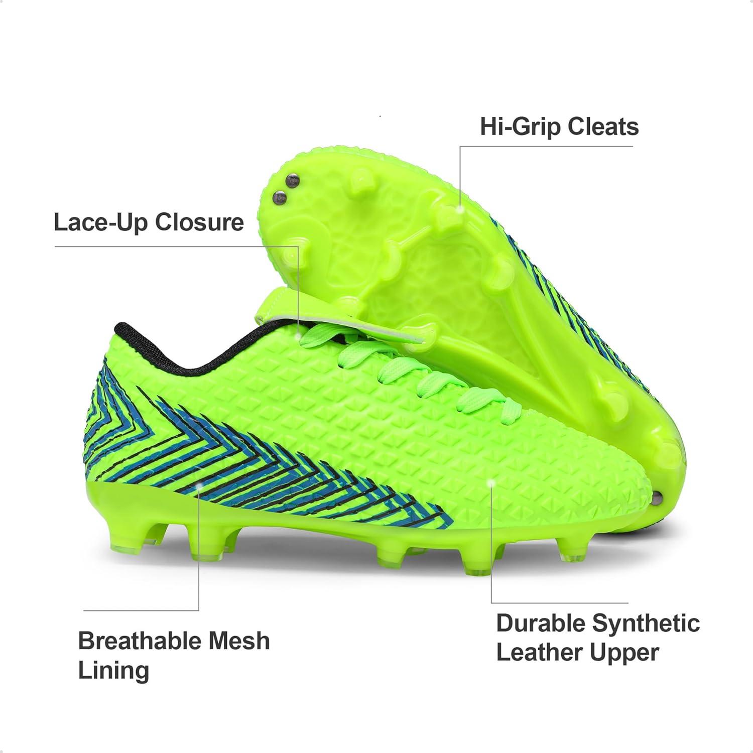imageDREAM PAIRS Boys Girls Outdoor Soccer Cleats Firm Ground Football Shoes for LittleBig KidNeonGreenBlack