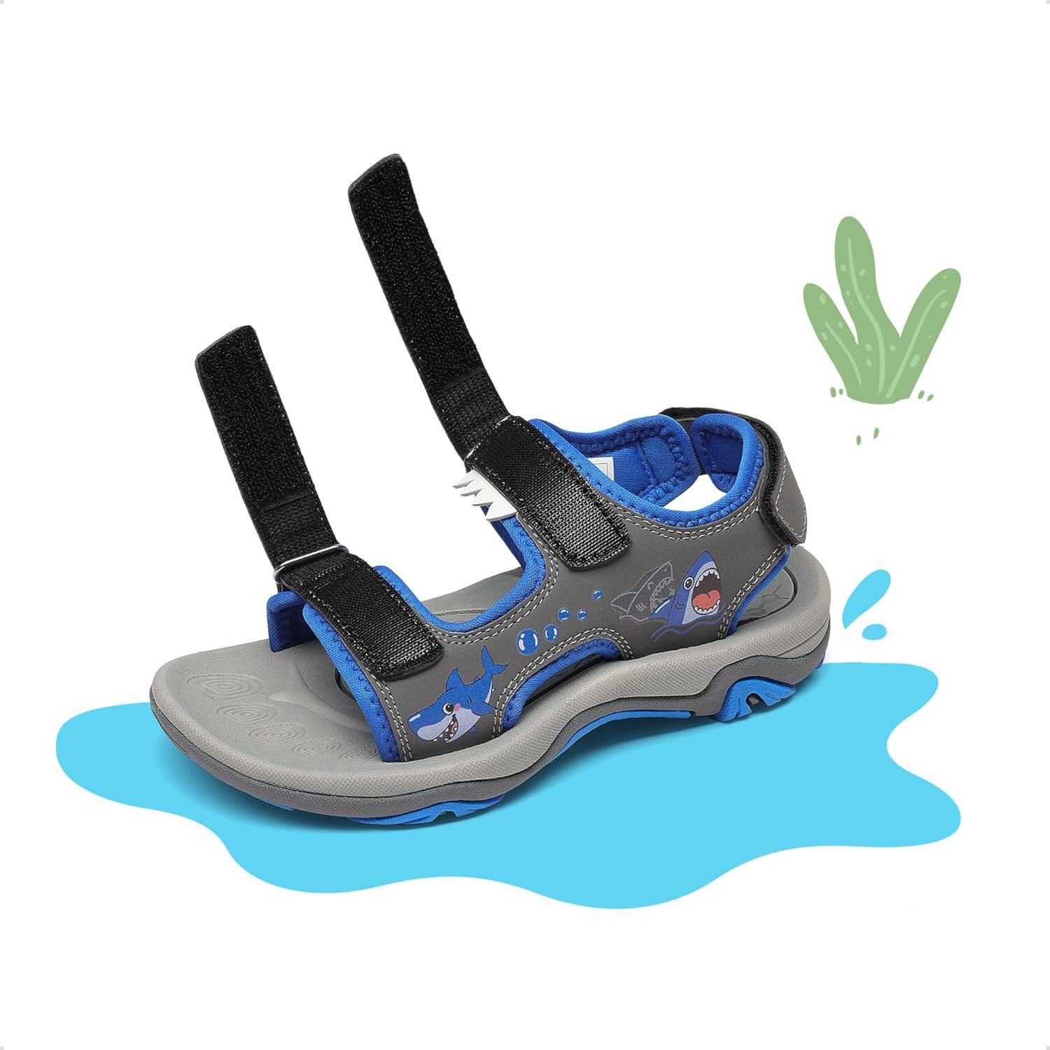 imageDREAM PAIRS Boys Girls Sandals Summer Outdoor Athletic Kids Sport Water Shoes for ToddlerLittle KidGreyBlue