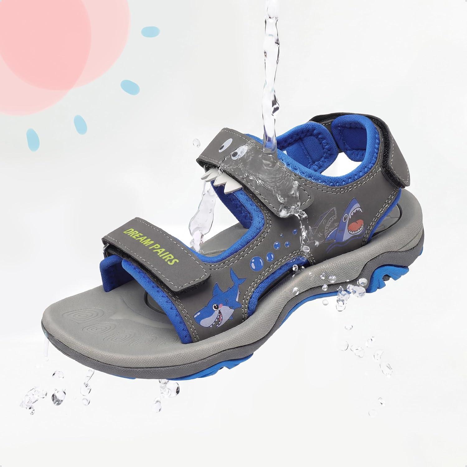 imageDREAM PAIRS Boys Girls Sandals Summer Outdoor Athletic Kids Sport Water Shoes for ToddlerLittle KidGreyBlue