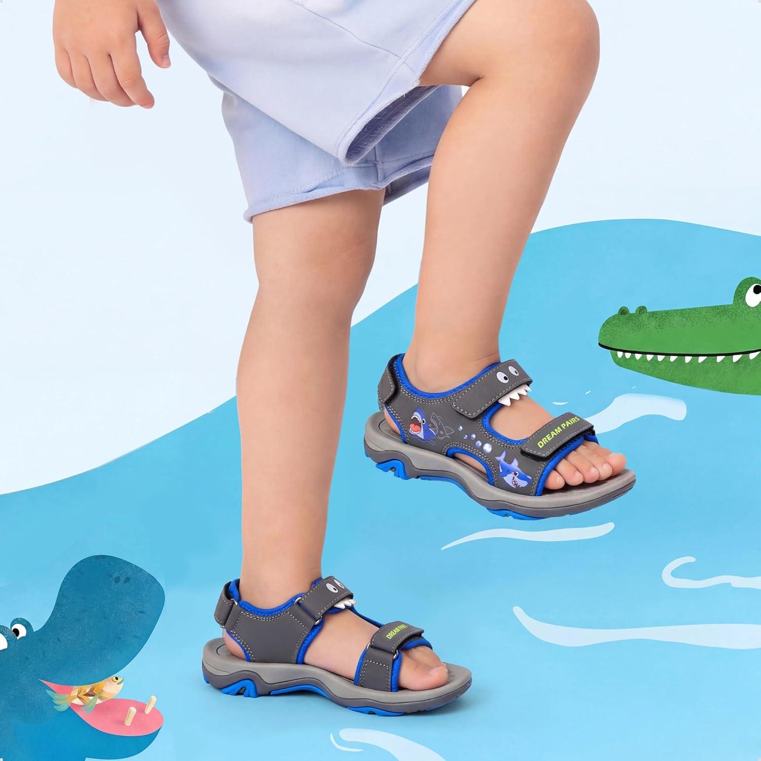 imageDREAM PAIRS Boys Girls Sandals Summer Outdoor Athletic Kids Sport Water Shoes for ToddlerLittle KidGreyBlue