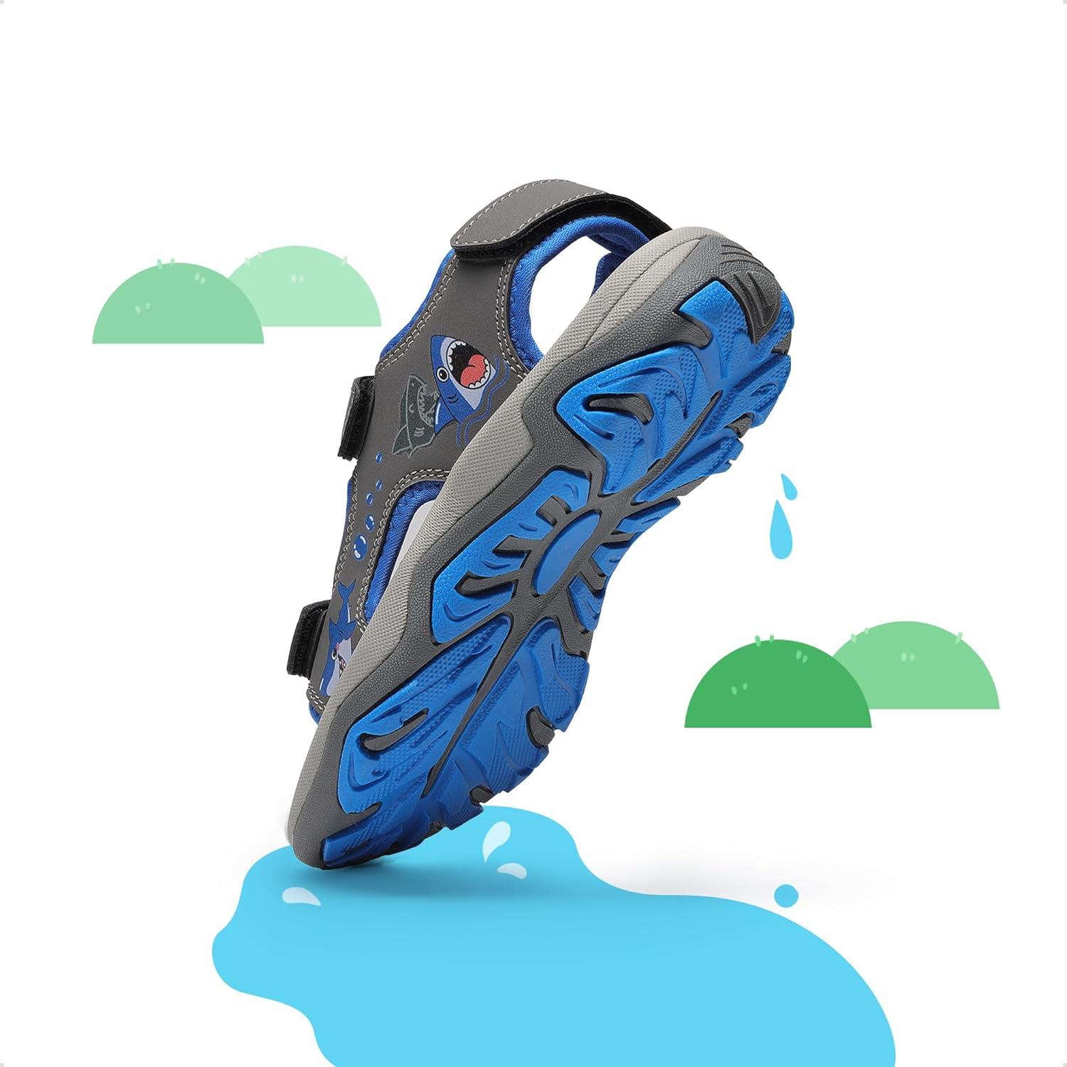 imageDREAM PAIRS Boys Girls Sandals Summer Outdoor Athletic Kids Sport Water Shoes for ToddlerLittle KidGreyBlue