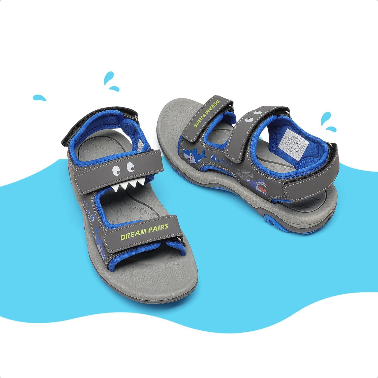 imageDREAM PAIRS Boys Girls Sandals Summer Outdoor Athletic Kids Sport Water Shoes for ToddlerLittle KidGreyBlue