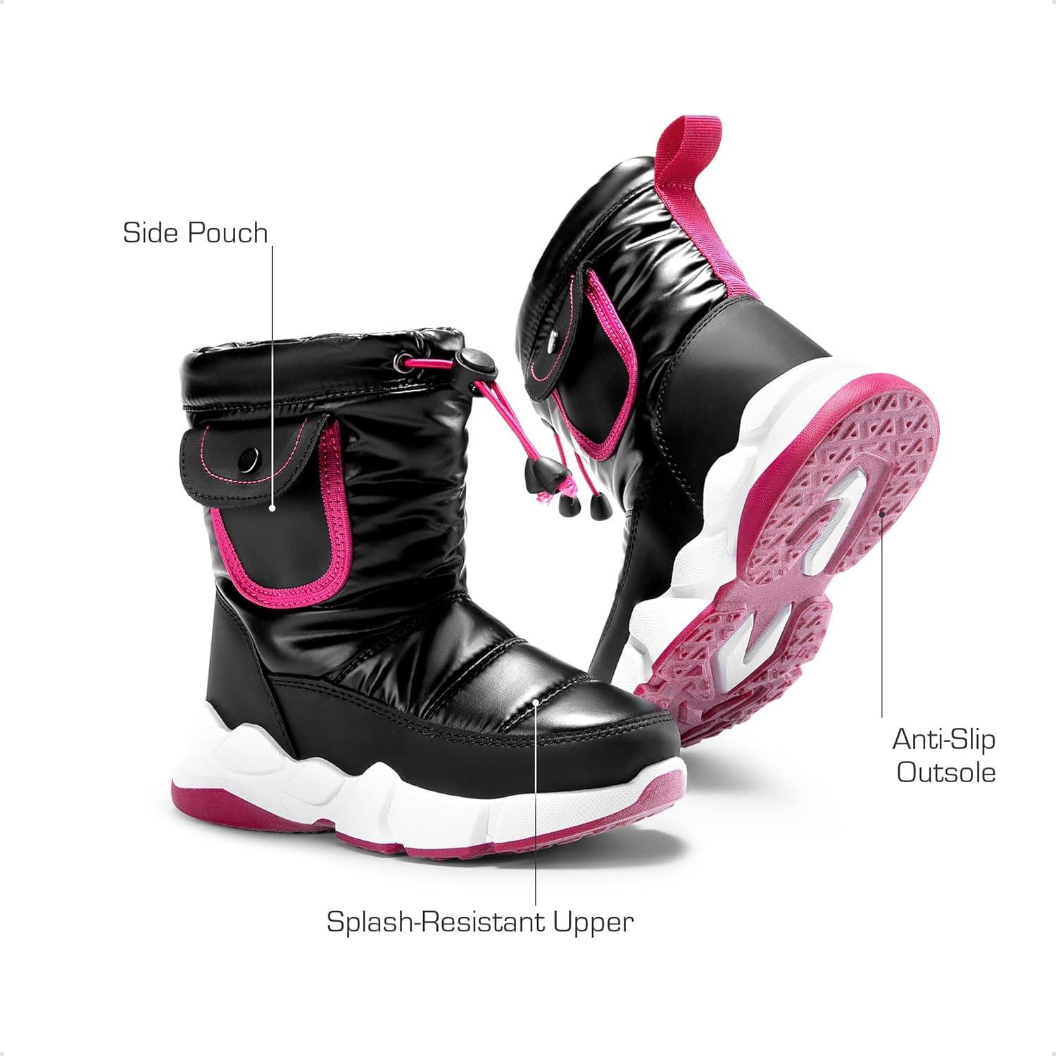 imageDREAM PAIRS Boys Girls Snow Boots Water Resistant NonSlip Mid Calf Lightweight Athletic Outdoor Warm Winter Shoes for LittleBig KidsBlackHot Pink