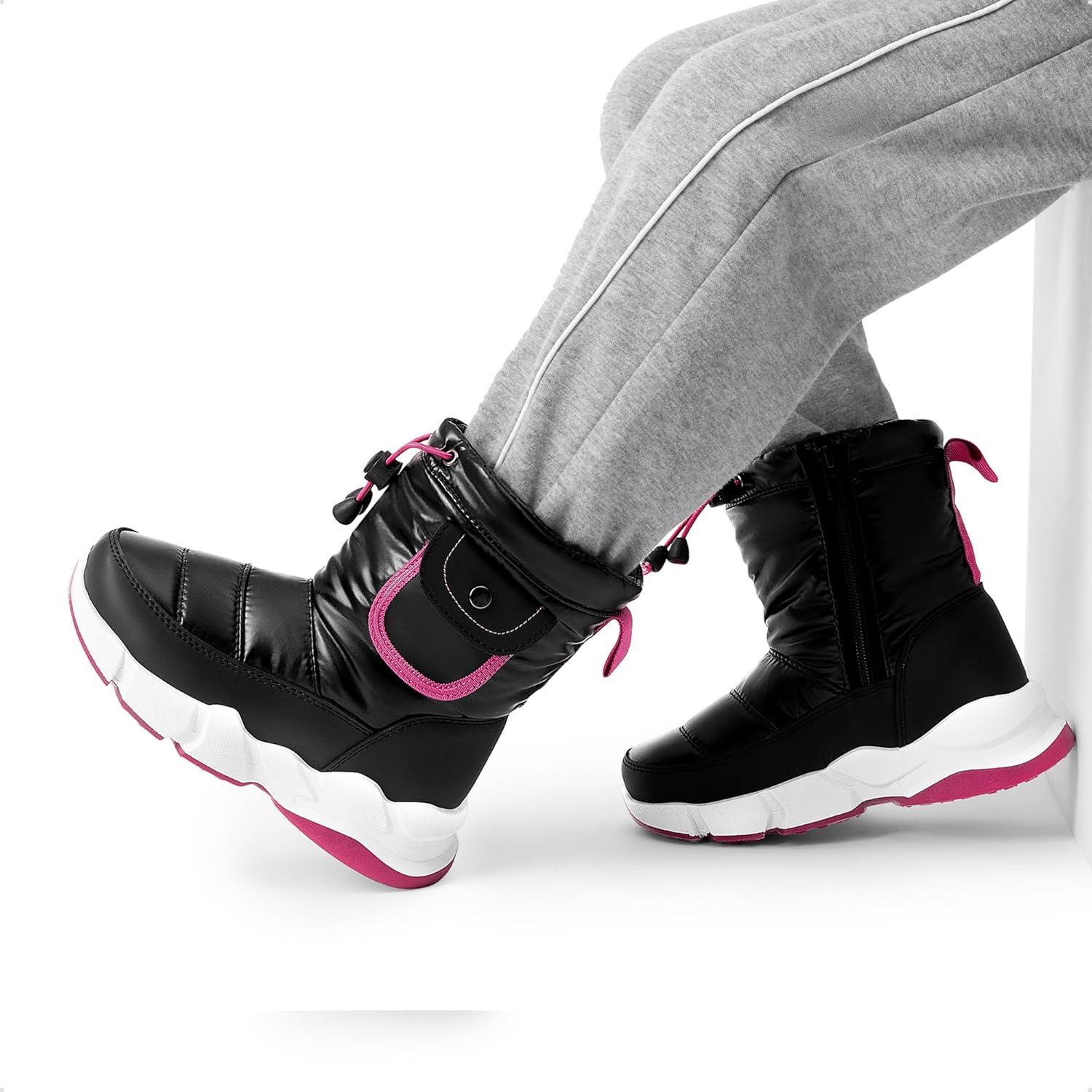 imageDREAM PAIRS Boys Girls Snow Boots Water Resistant NonSlip Mid Calf Lightweight Athletic Outdoor Warm Winter Shoes for LittleBig KidsBlackHot Pink