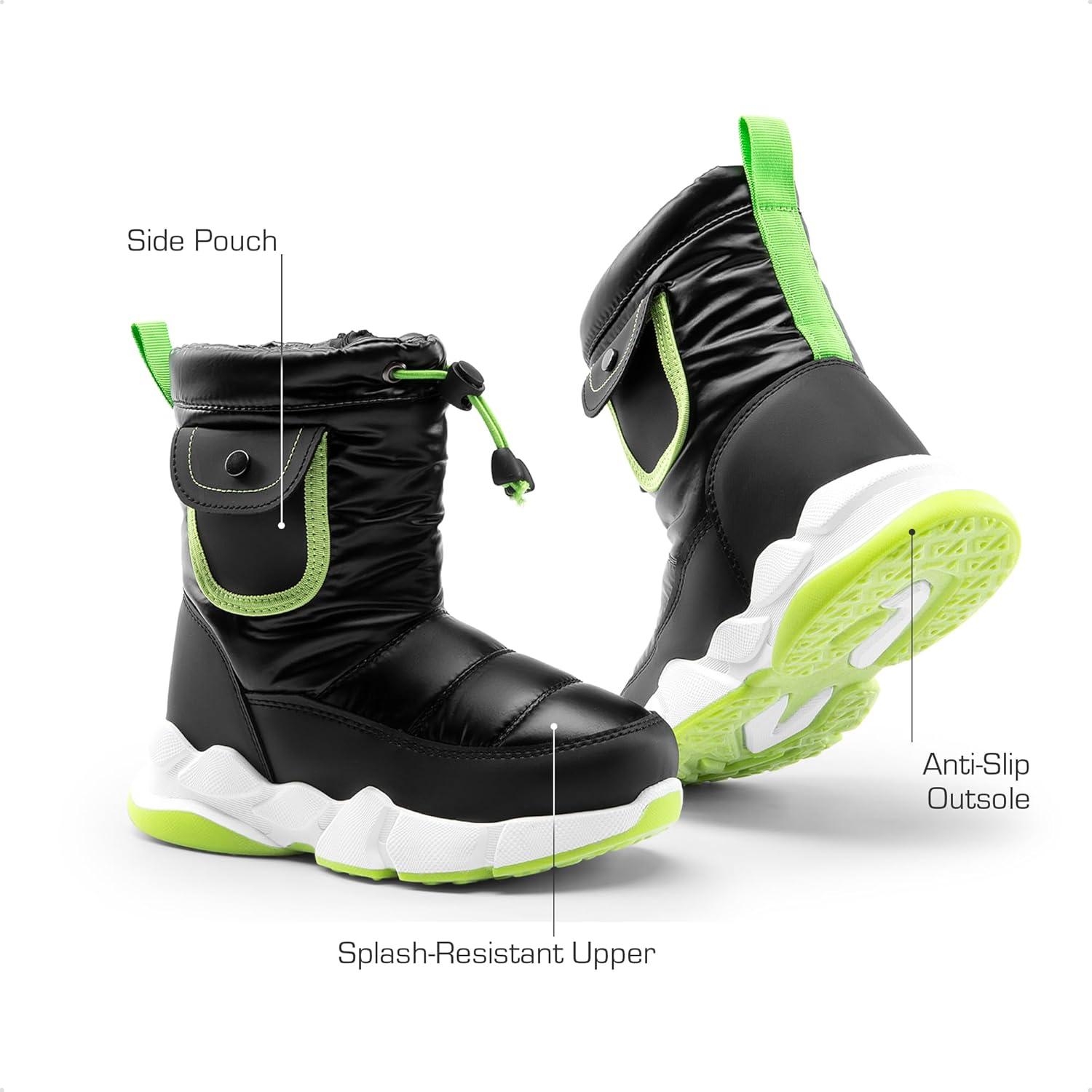 imageDREAM PAIRS Boys Girls Snow Boots Water Resistant NonSlip Mid Calf Lightweight Athletic Outdoor Warm Winter Shoes for LittleBig KidsBlackNeon Green