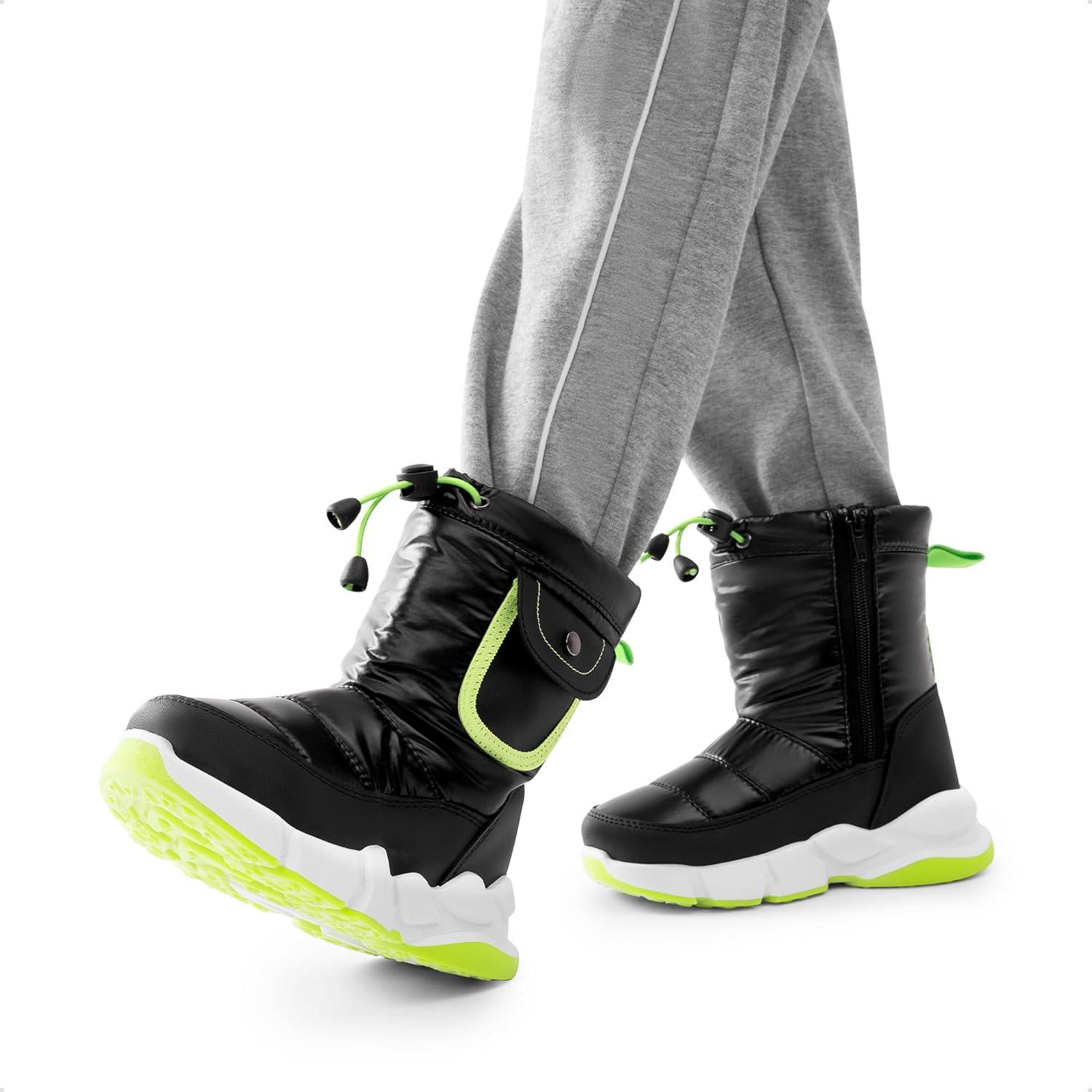 imageDREAM PAIRS Boys Girls Snow Boots Water Resistant NonSlip Mid Calf Lightweight Athletic Outdoor Warm Winter Shoes for LittleBig KidsBlackNeon Green
