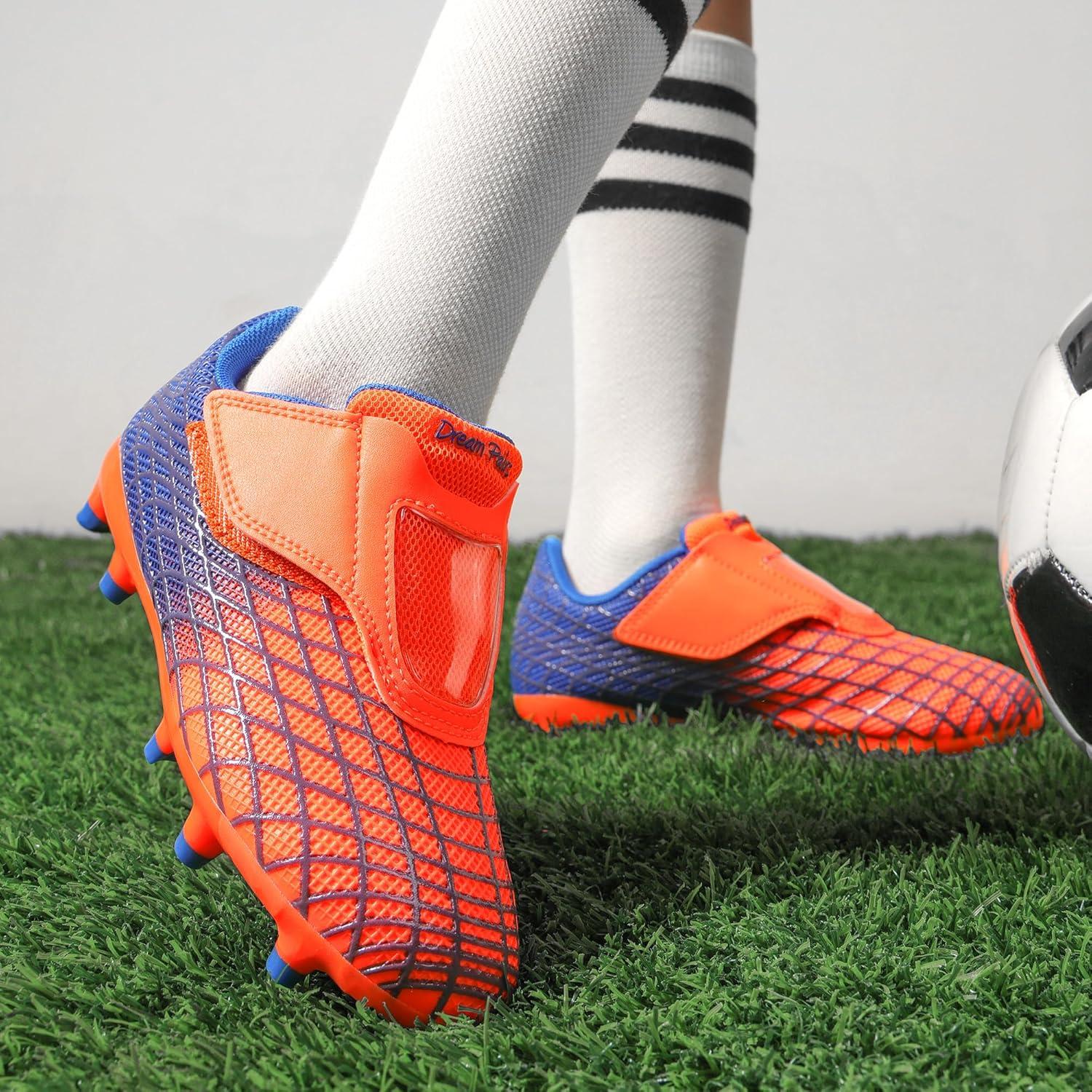 imageDREAM PAIRS Boys Girls Soccer Cleats Firm Ground Kids Youth Athletic Outdoor Football ShoesOrangeBlue