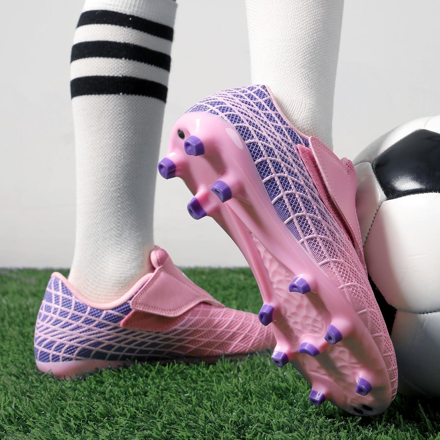 imageDREAM PAIRS Boys Girls Soccer Cleats Firm Ground Kids Youth Athletic Outdoor Football ShoesPinkPurple