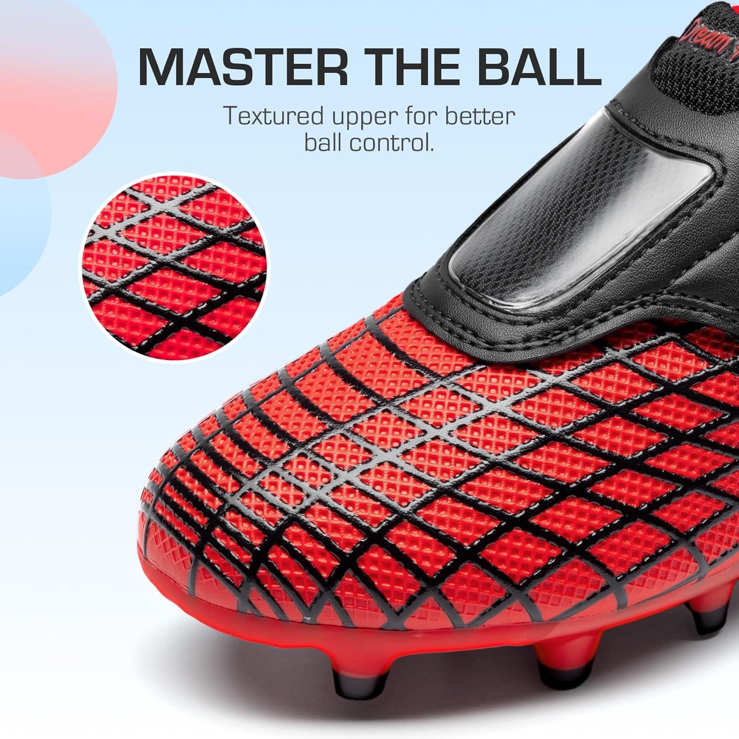 imageDREAM PAIRS Boys Girls Soccer Cleats Firm Ground Kids Youth Athletic Outdoor Football ShoesRedBlack