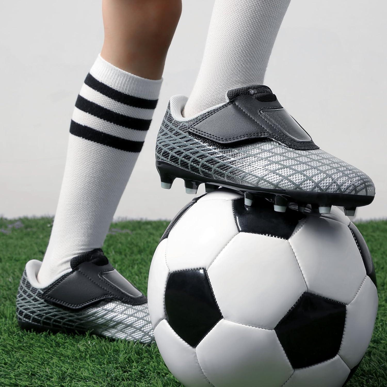 imageDREAM PAIRS Boys Girls Soccer Cleats Firm Ground Kids Youth Athletic Outdoor Football ShoesSilverBlack