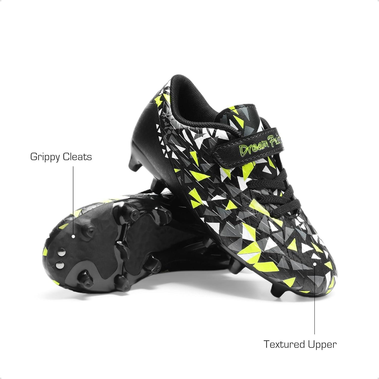 imageDREAM PAIRS Boys Girls Soccer Cleats Kids Firm Ground Football Shoes for LittleBig Kid with Soccer SocksBlackNeon Green
