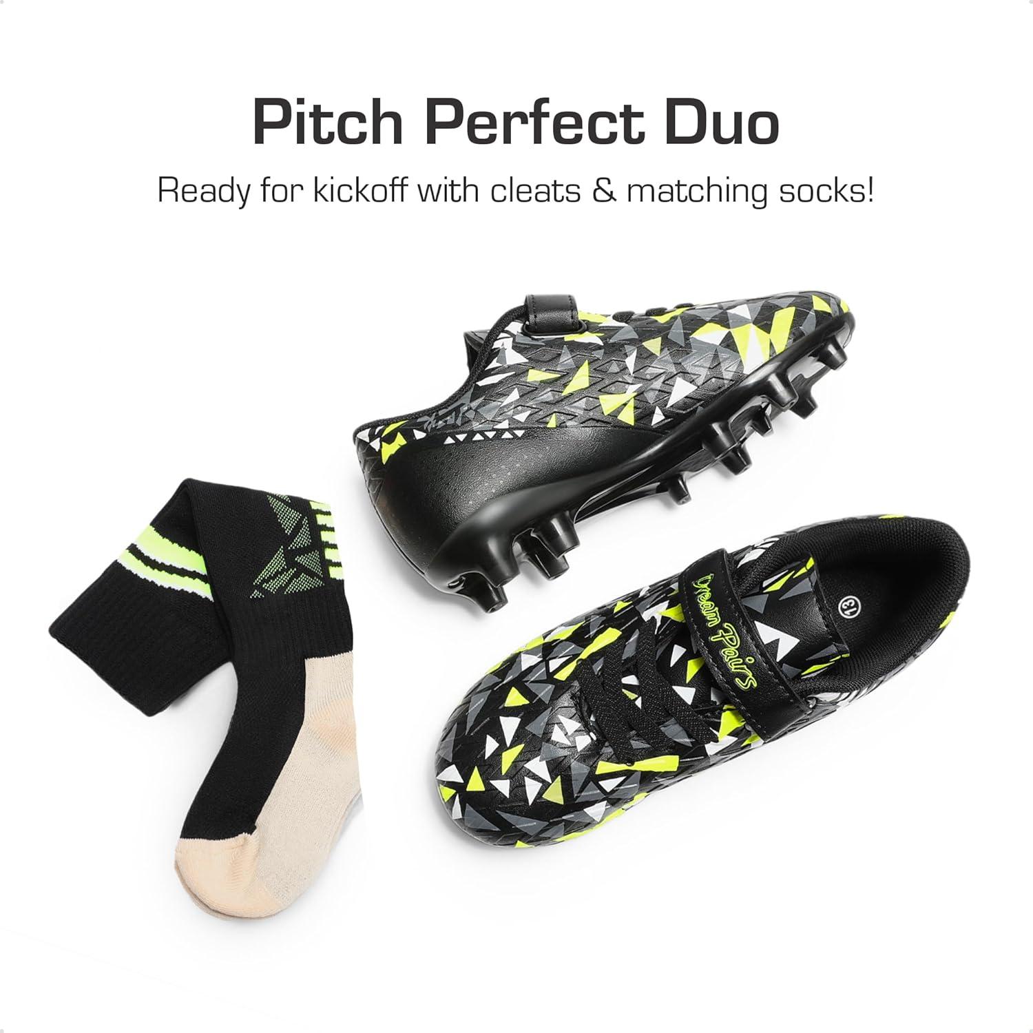 imageDREAM PAIRS Boys Girls Soccer Cleats Kids Firm Ground Football Shoes for LittleBig Kid with Soccer SocksBlackNeon Green