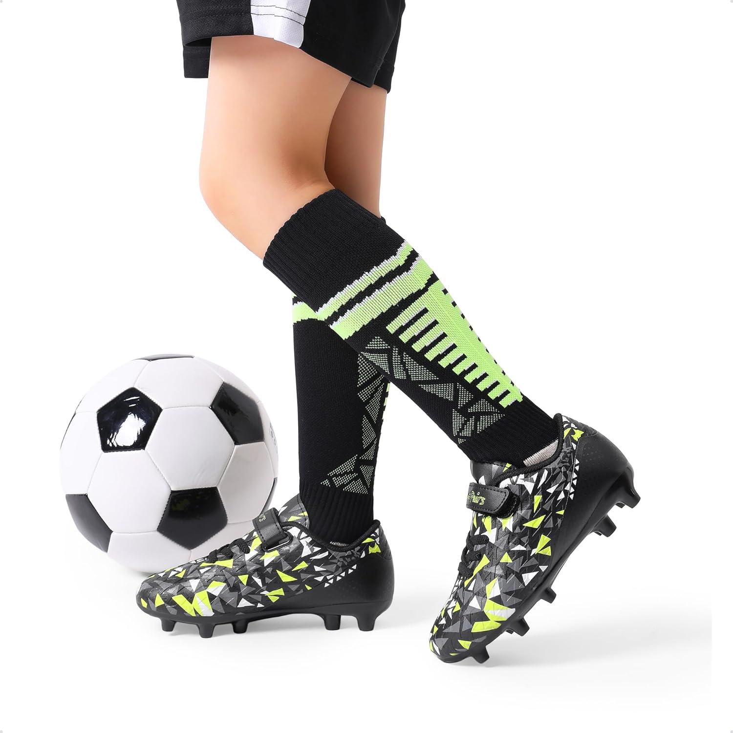 imageDREAM PAIRS Boys Girls Soccer Cleats Kids Firm Ground Football Shoes for LittleBig Kid with Soccer SocksBlackNeon Green