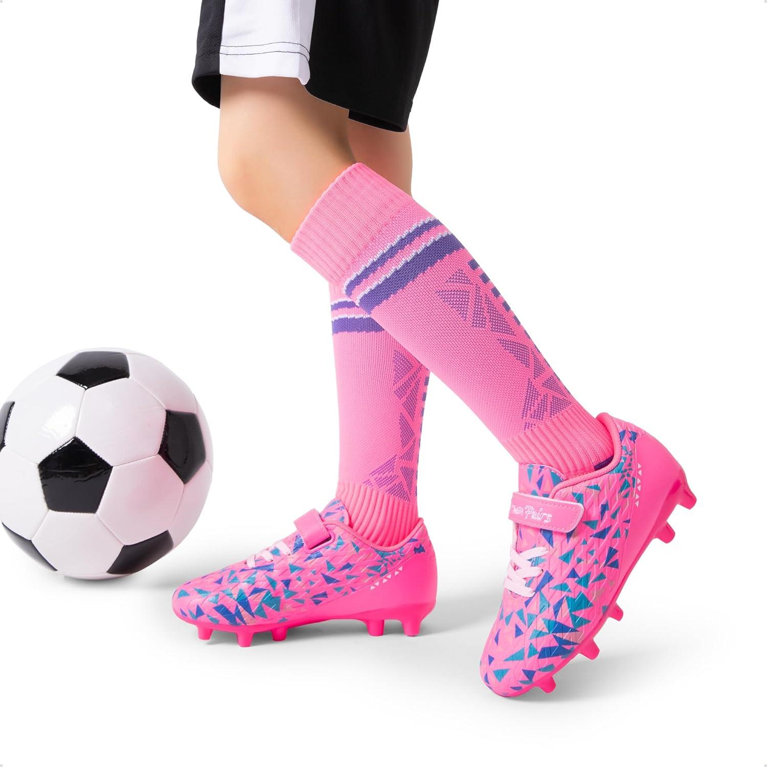 imageDREAM PAIRS Boys Girls Soccer Cleats Kids Firm Ground Football Shoes for LittleBig Kid with Soccer SocksHot PinkRoyal Blue