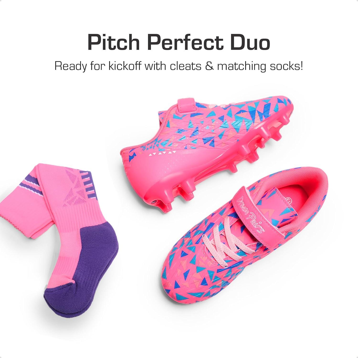 imageDREAM PAIRS Boys Girls Soccer Cleats Kids Firm Ground Football Shoes for LittleBig Kid with Soccer SocksHot PinkRoyal Blue