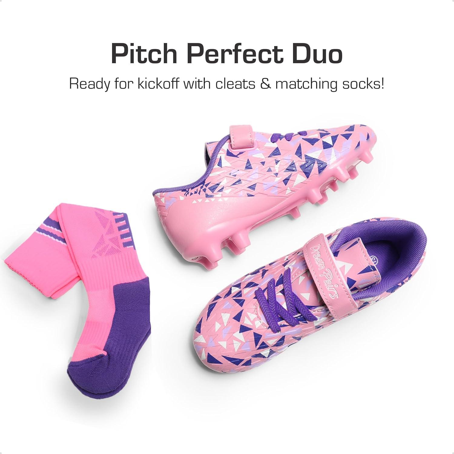 imageDREAM PAIRS Boys Girls Soccer Cleats Kids Firm Ground Football Shoes for LittleBig Kid with Soccer SocksPinkPurple