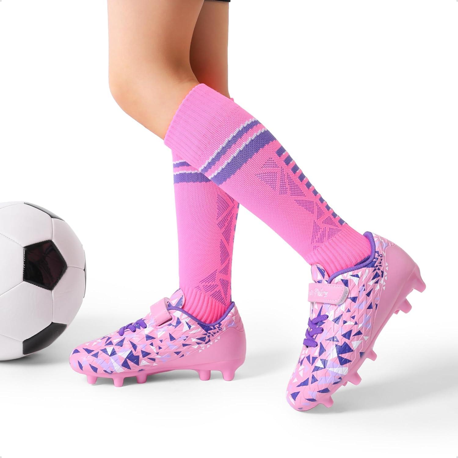 imageDREAM PAIRS Boys Girls Soccer Cleats Kids Firm Ground Football Shoes for LittleBig Kid with Soccer SocksPinkPurple