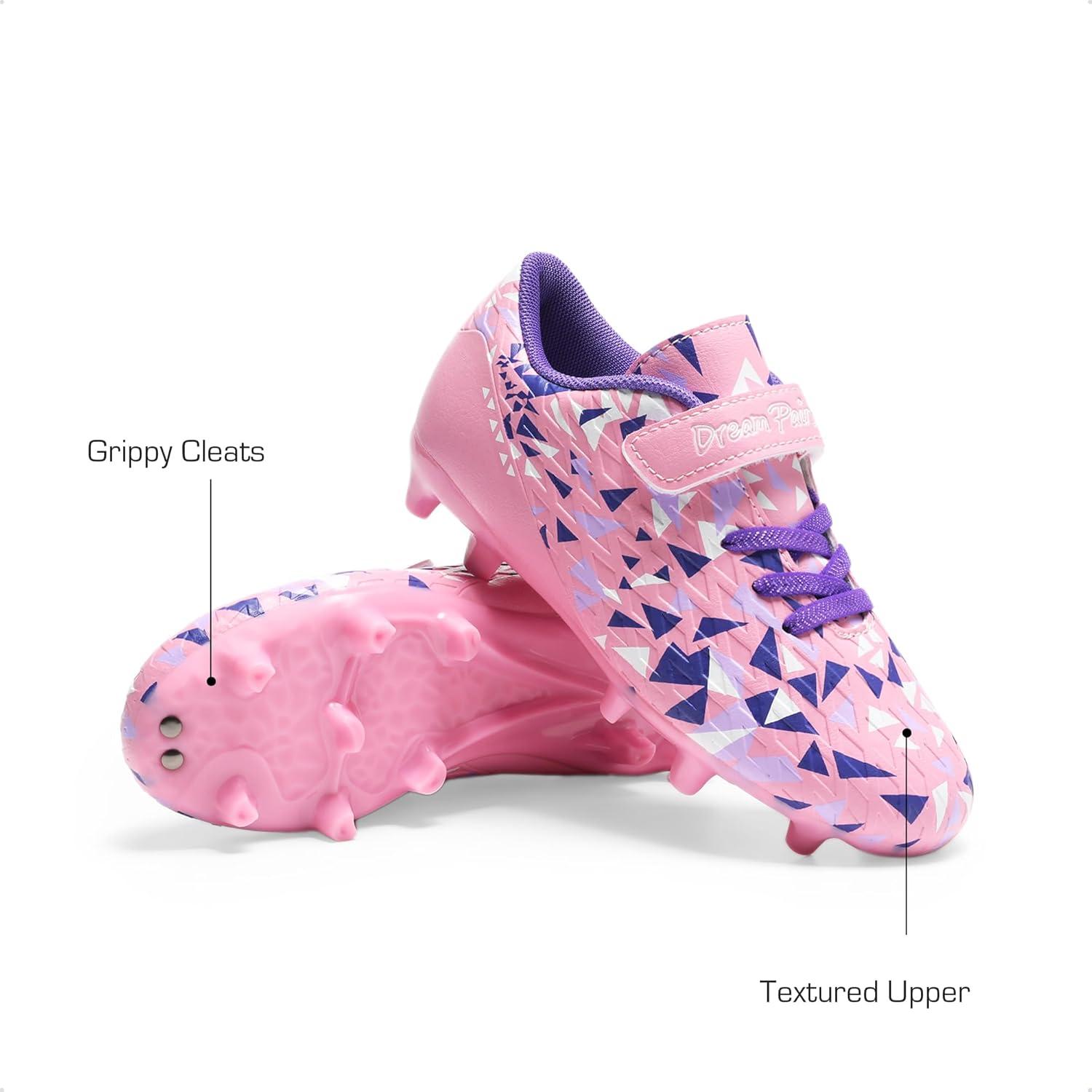 imageDREAM PAIRS Boys Girls Soccer Cleats Kids Firm Ground Football Shoes for LittleBig Kid with Soccer SocksPinkPurple