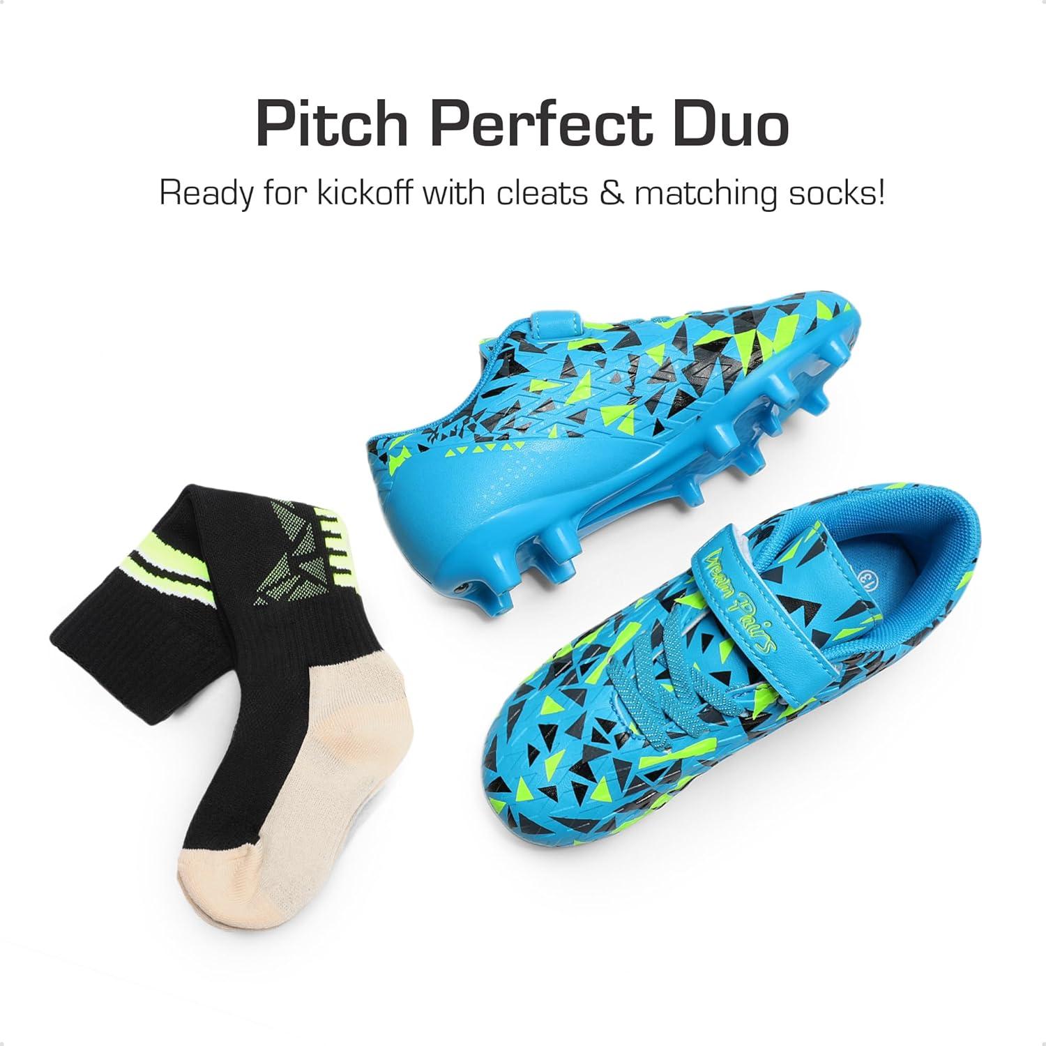 imageDREAM PAIRS Boys Girls Soccer Cleats Kids Firm Ground Football Shoes for LittleBig Kid with Soccer SocksRoyal BlueNeon Green