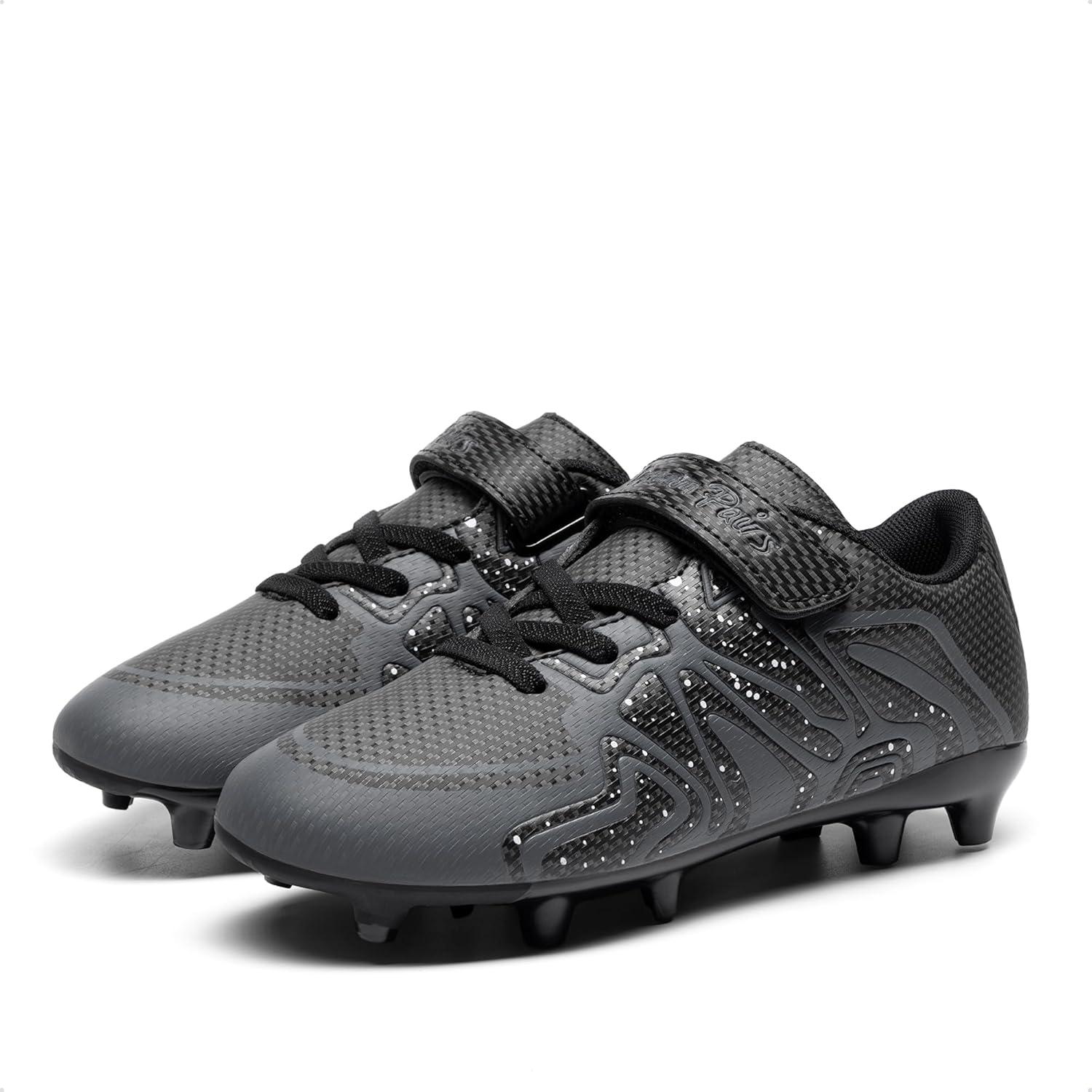 imageDREAM PAIRS Boys Girls Soccer Cleats Kids Youth Multi Ground Outdoor Football Shoes for LittleBig KidBlackDark Grey