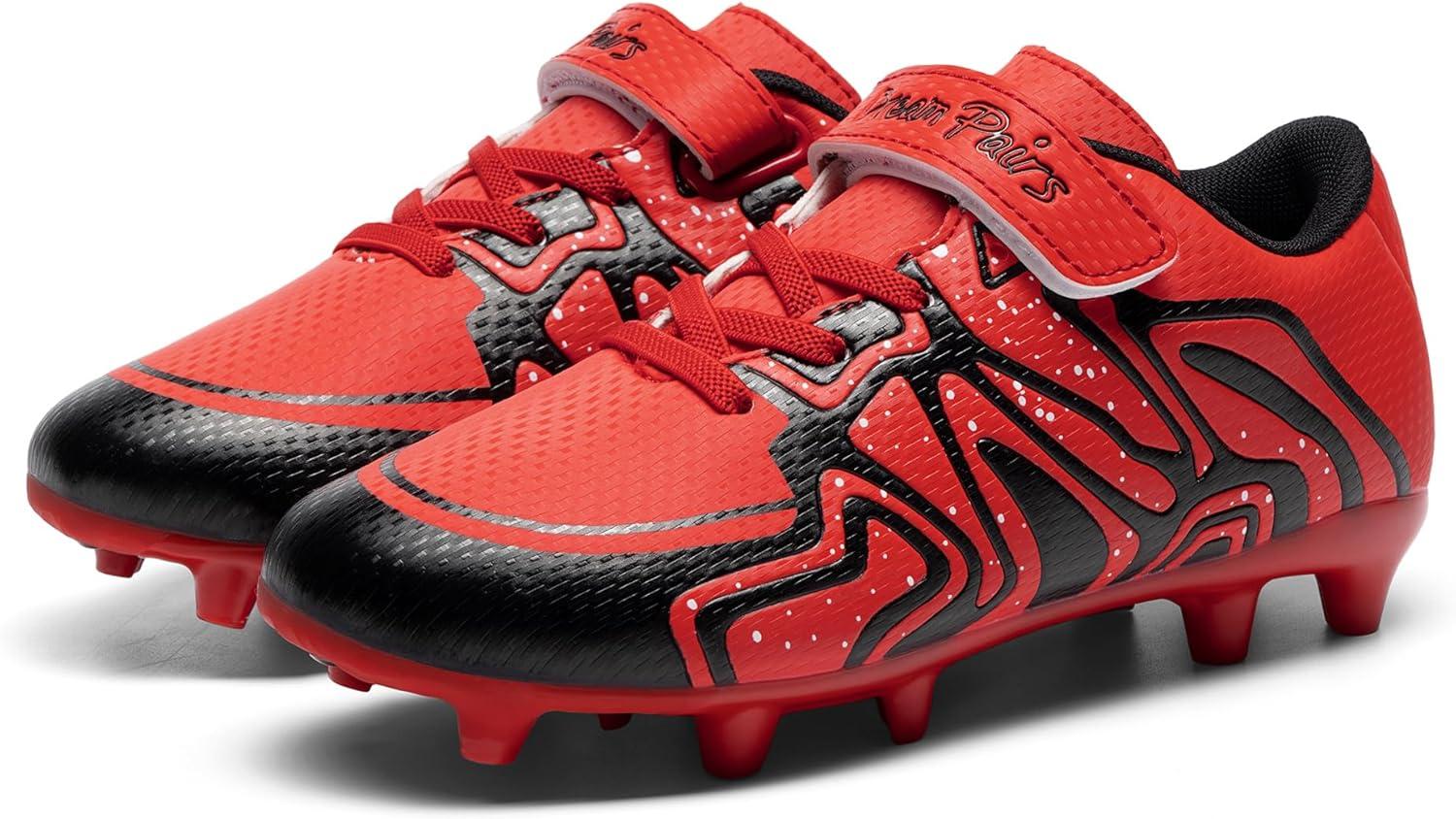 imageDREAM PAIRS Boys Girls Soccer Cleats Kids Youth Multi Ground Outdoor Football Shoes for LittleBig KidRedBlack