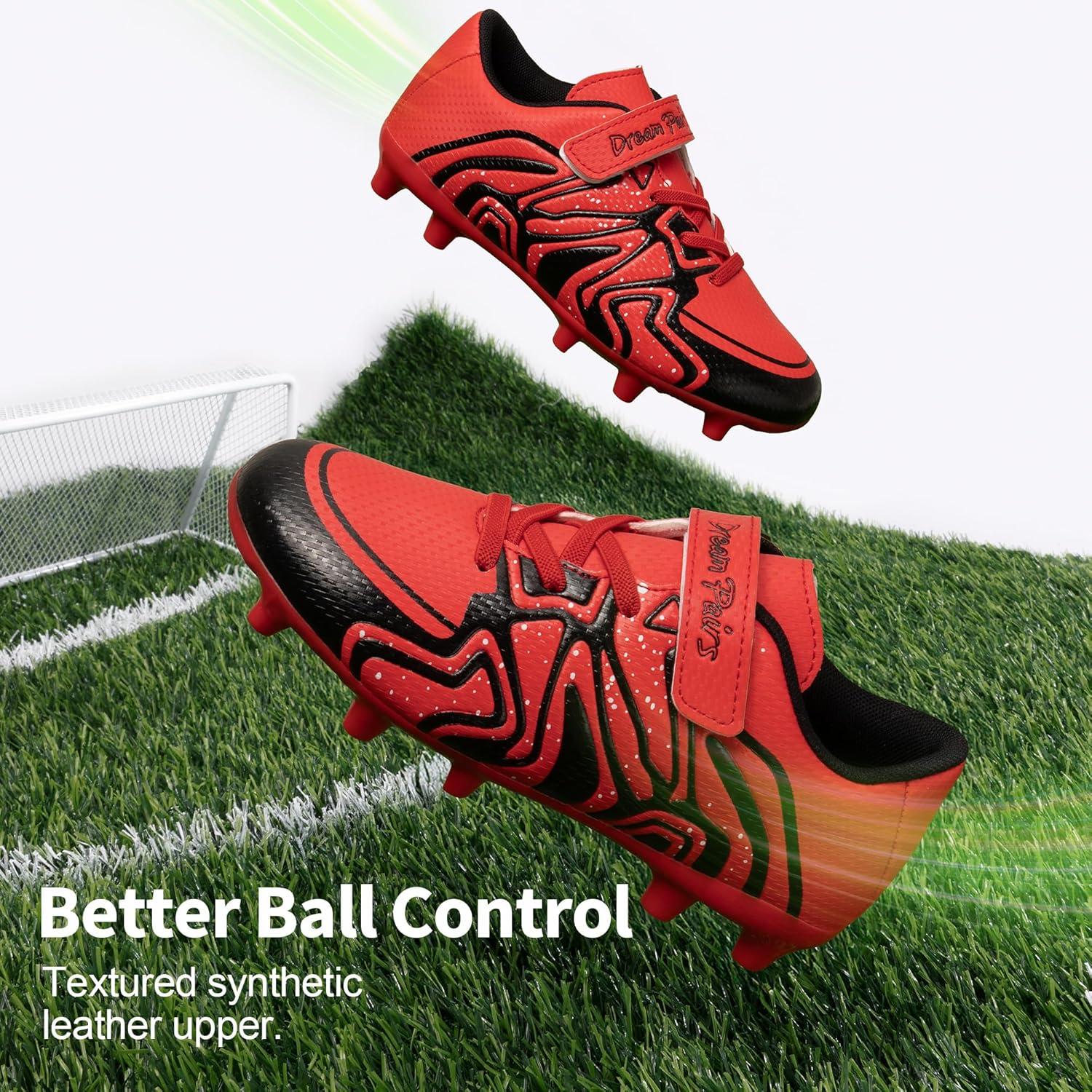 imageDREAM PAIRS Boys Girls Soccer Cleats Kids Youth Multi Ground Outdoor Football Shoes for LittleBig KidRedBlack