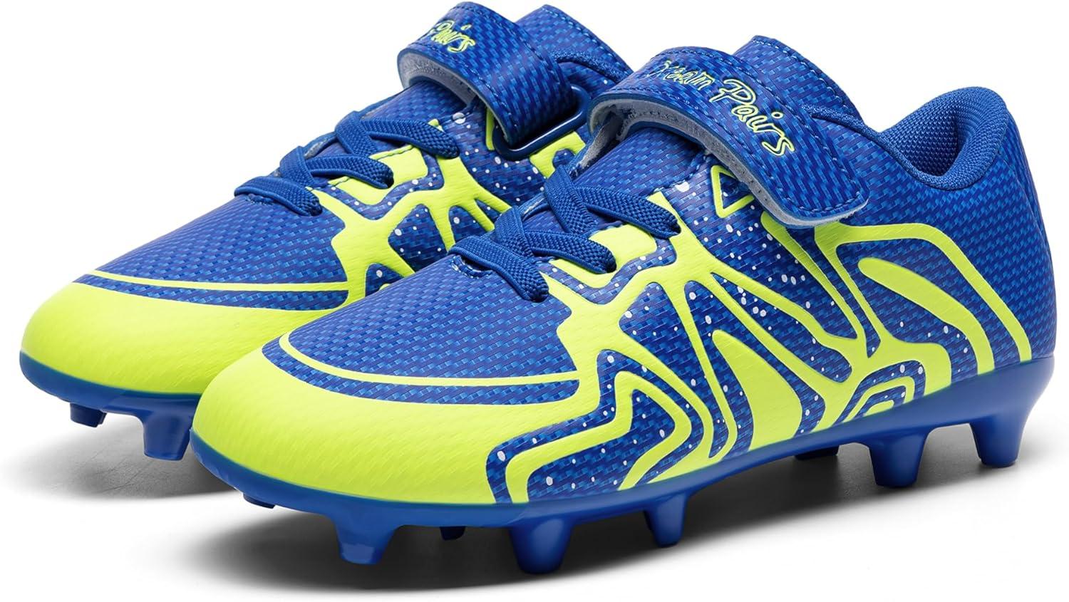 imageDREAM PAIRS Boys Girls Soccer Cleats Kids Youth Multi Ground Outdoor Football Shoes for LittleBig KidRoyal BlueNeon Green