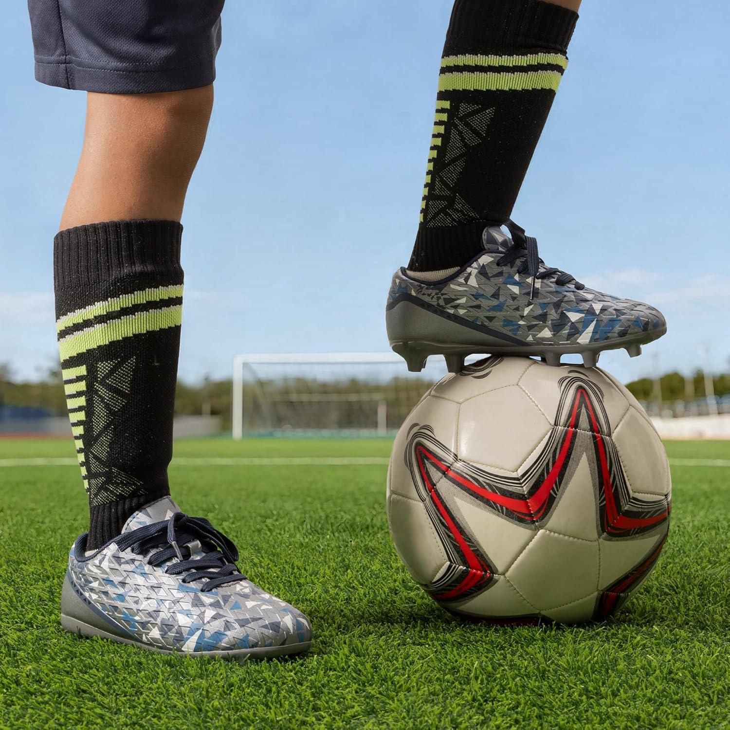 imageDREAM PAIRS Boys Girls Soccer Cleats Youth Firm Groud Athletic Outdoor Trainning Football Shoes with Soccer SocksDark GreyNavy